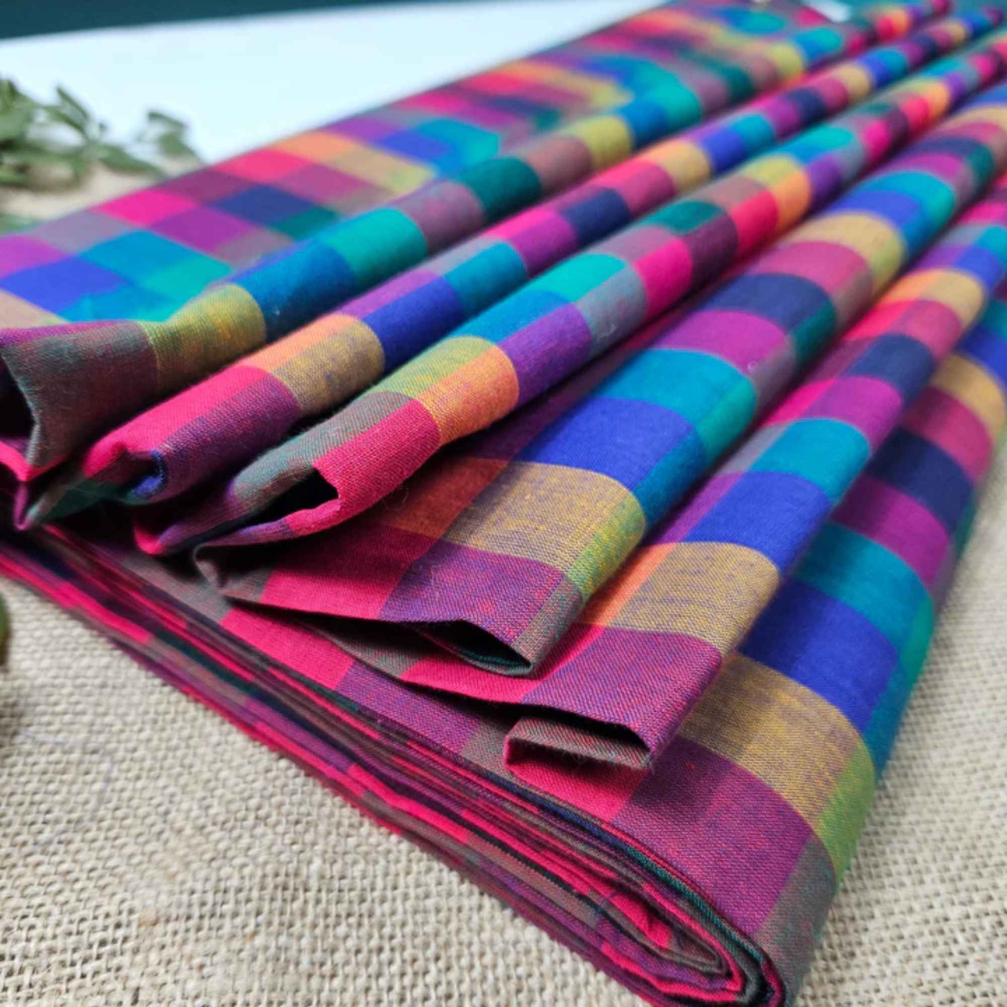 JISB Multicolor Checkered Cotton Fabric