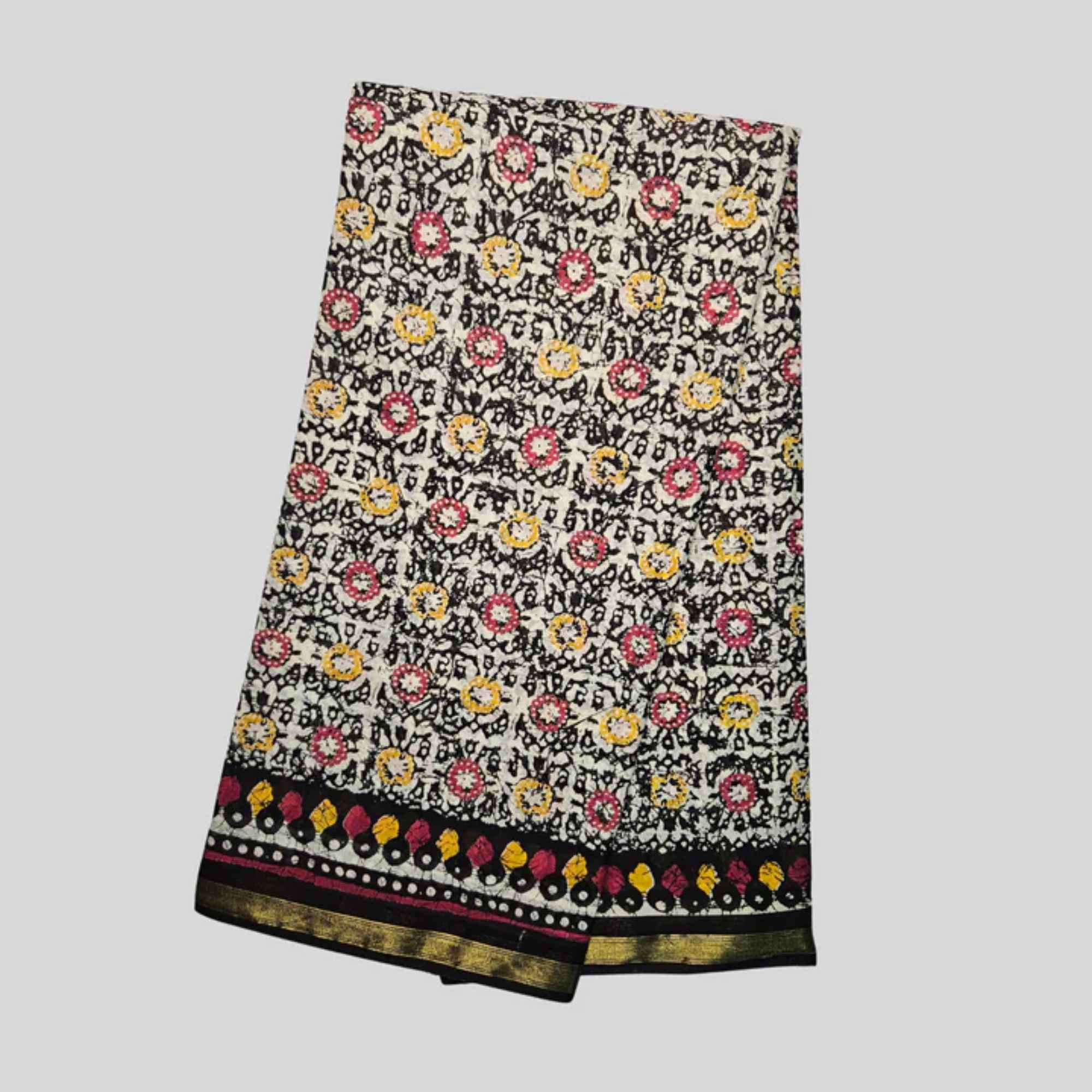 JISB Ajrakh Print Cotton Saree With Zari Border