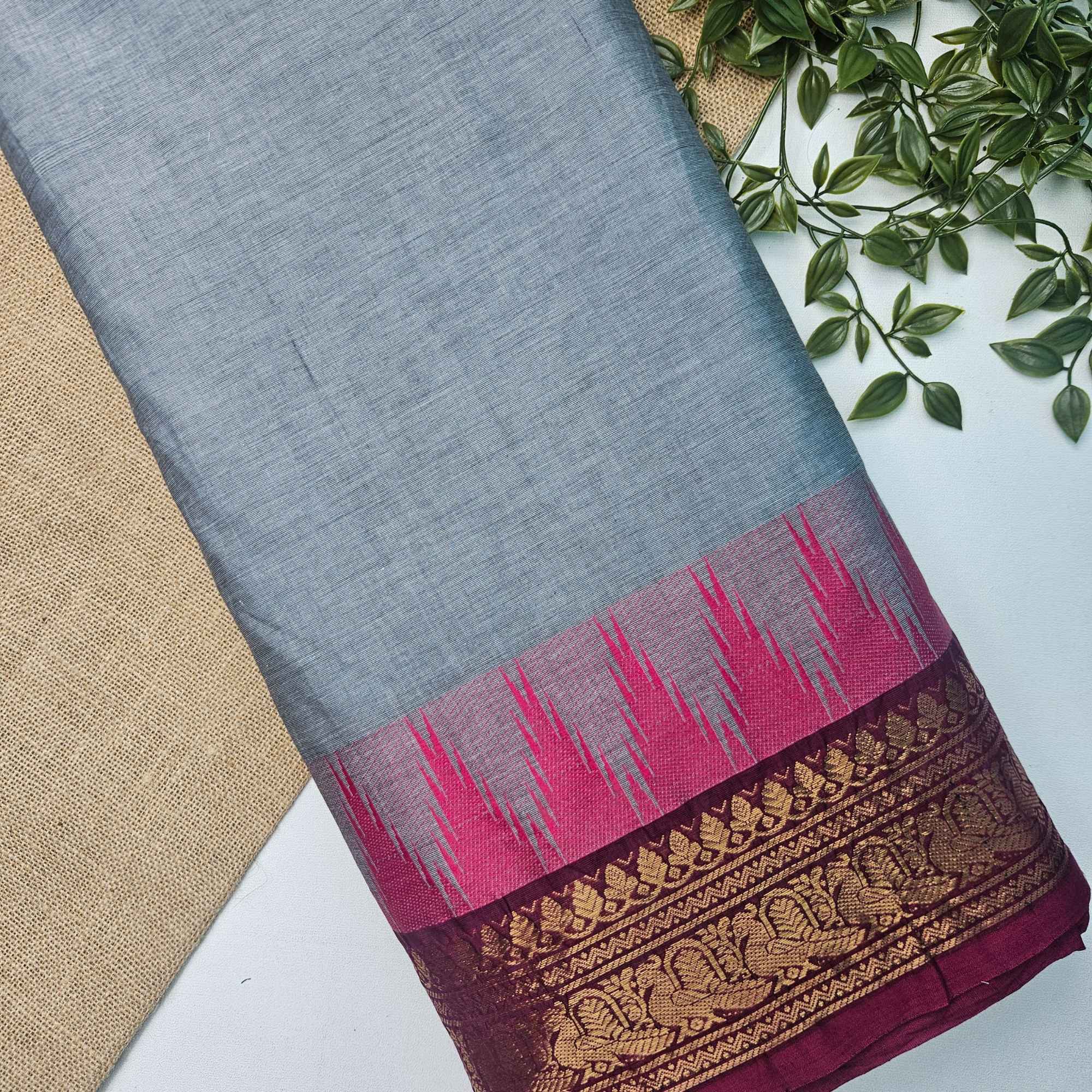JISB Chettinad Cotton Fabric, Grey