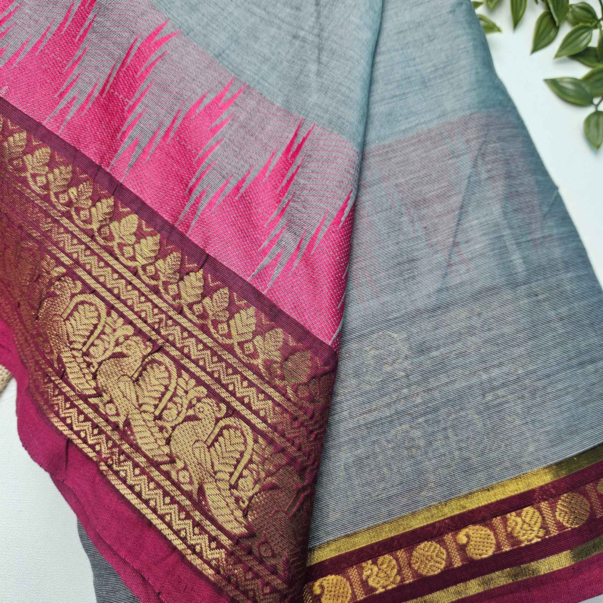 JISB Chettinad Cotton Fabric, Grey