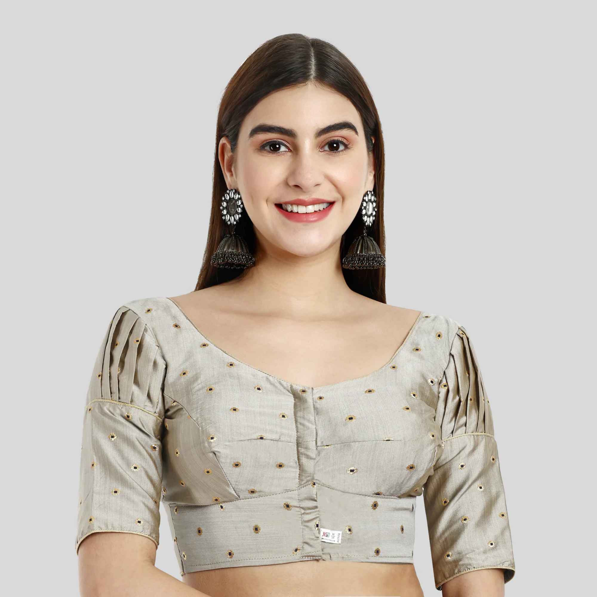 Bamboo Silk Pleat Elbow Sleeve Fancy Readymade Blouse