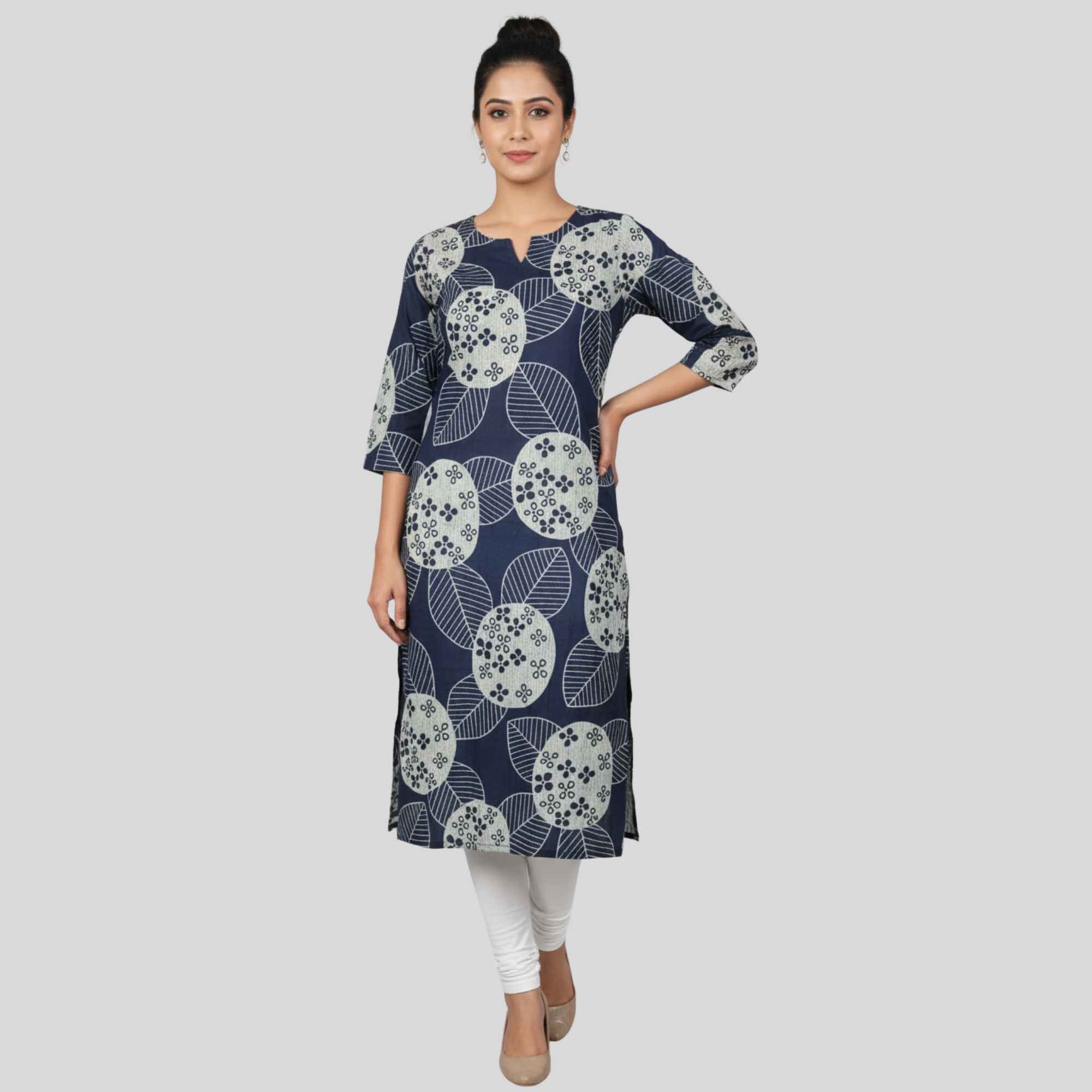 JISB Printed Cotton Straight cut  3/4 sleeve kurti