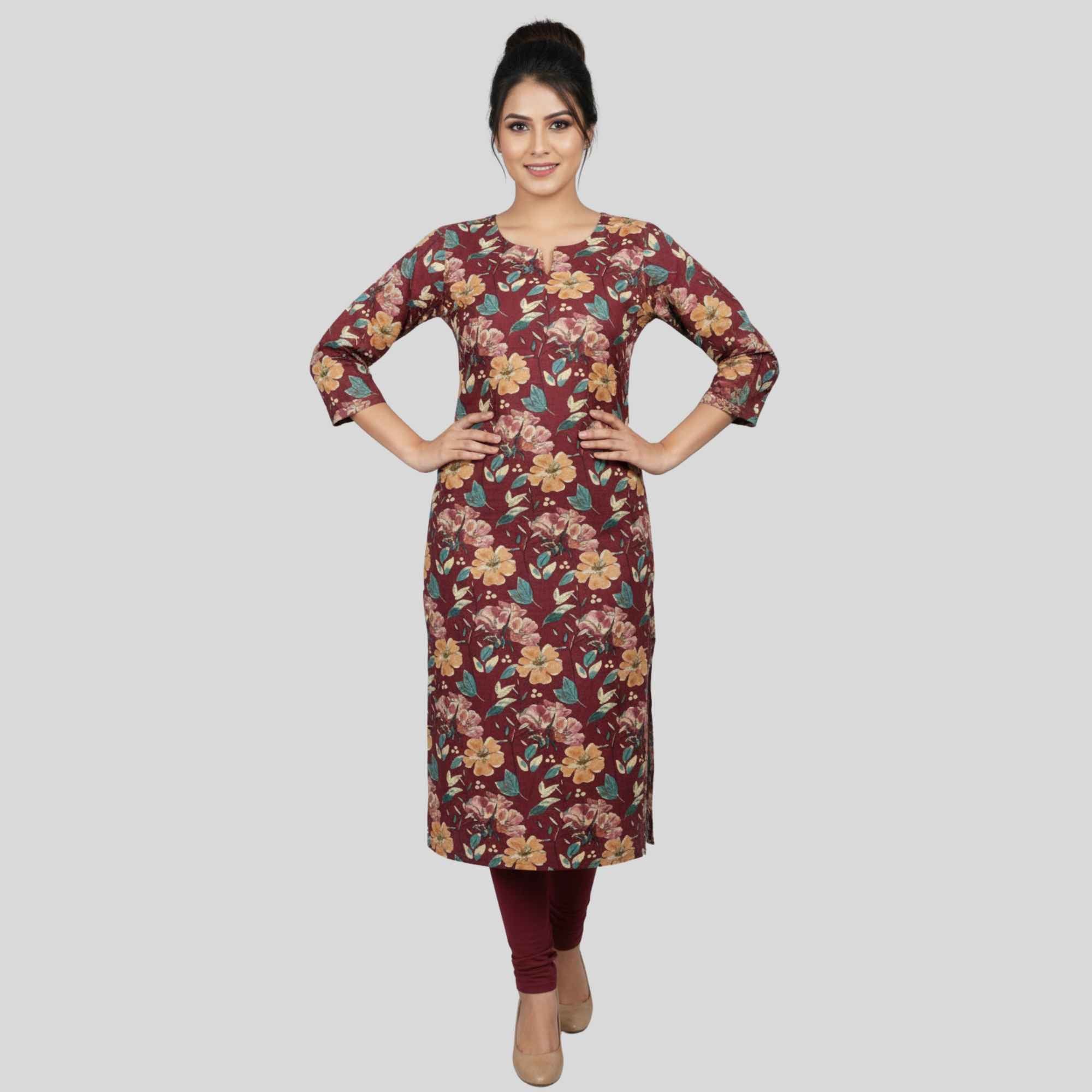 JISB Printed Cotton Straight cut  3/4 sleeve kurti