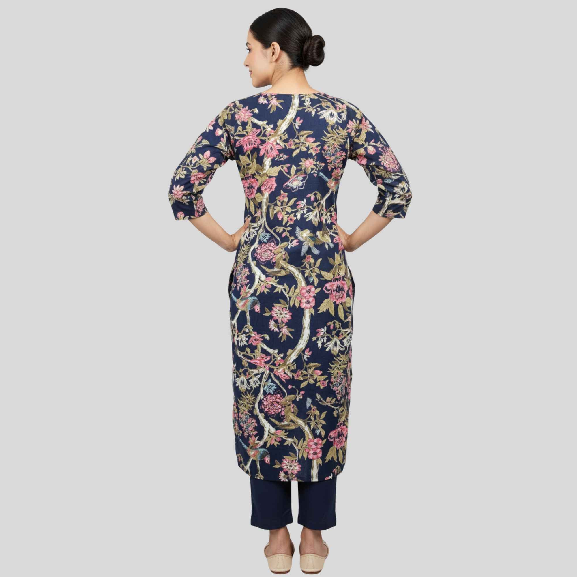 JISB Printed Cotton Straight cut  3/4 sleeve kurti