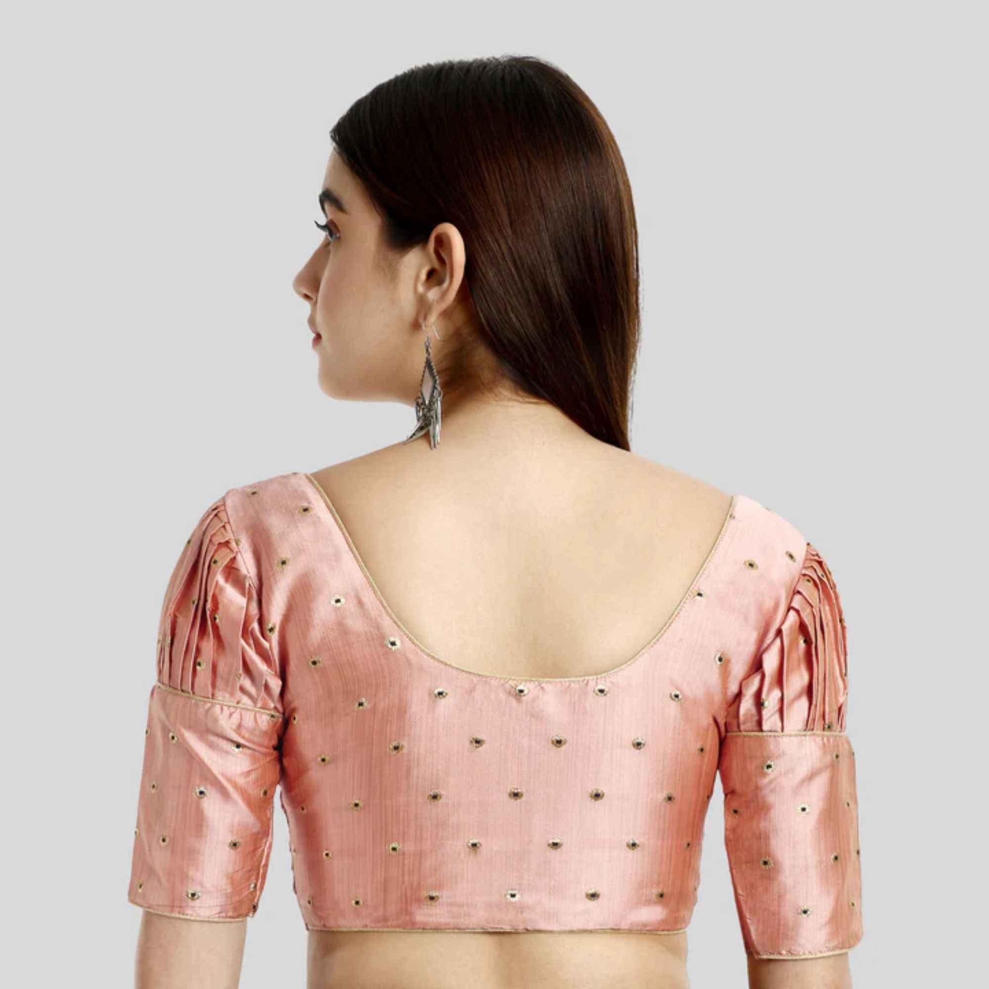 Bamboo Silk Pleat Elbow Sleeve Fancy Readymade Blouse