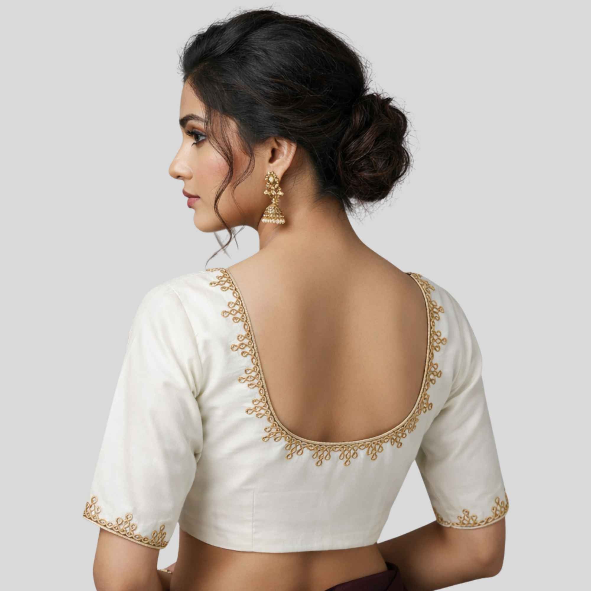 Kolam Embroidery Silk Cotton Readymade Blouse, Made To Order