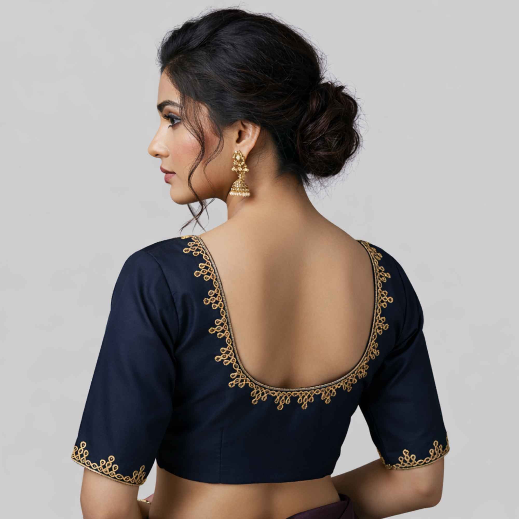 Kolam Embroidery Silk Cotton Readymade Blouse, Made To Order