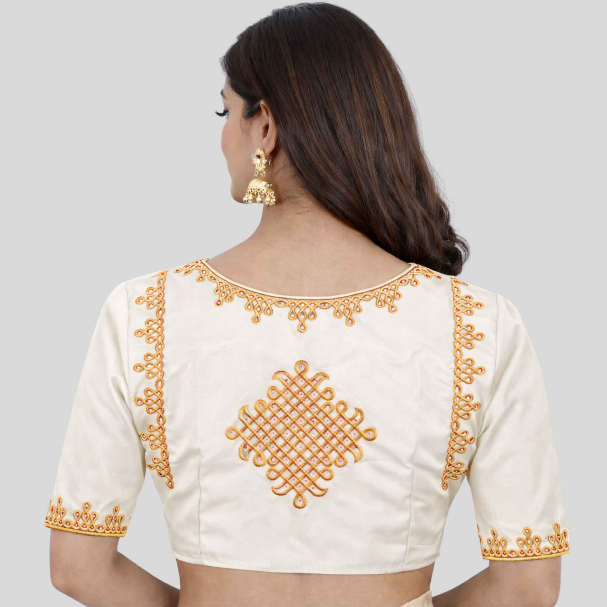 back kolam embroidery blouse