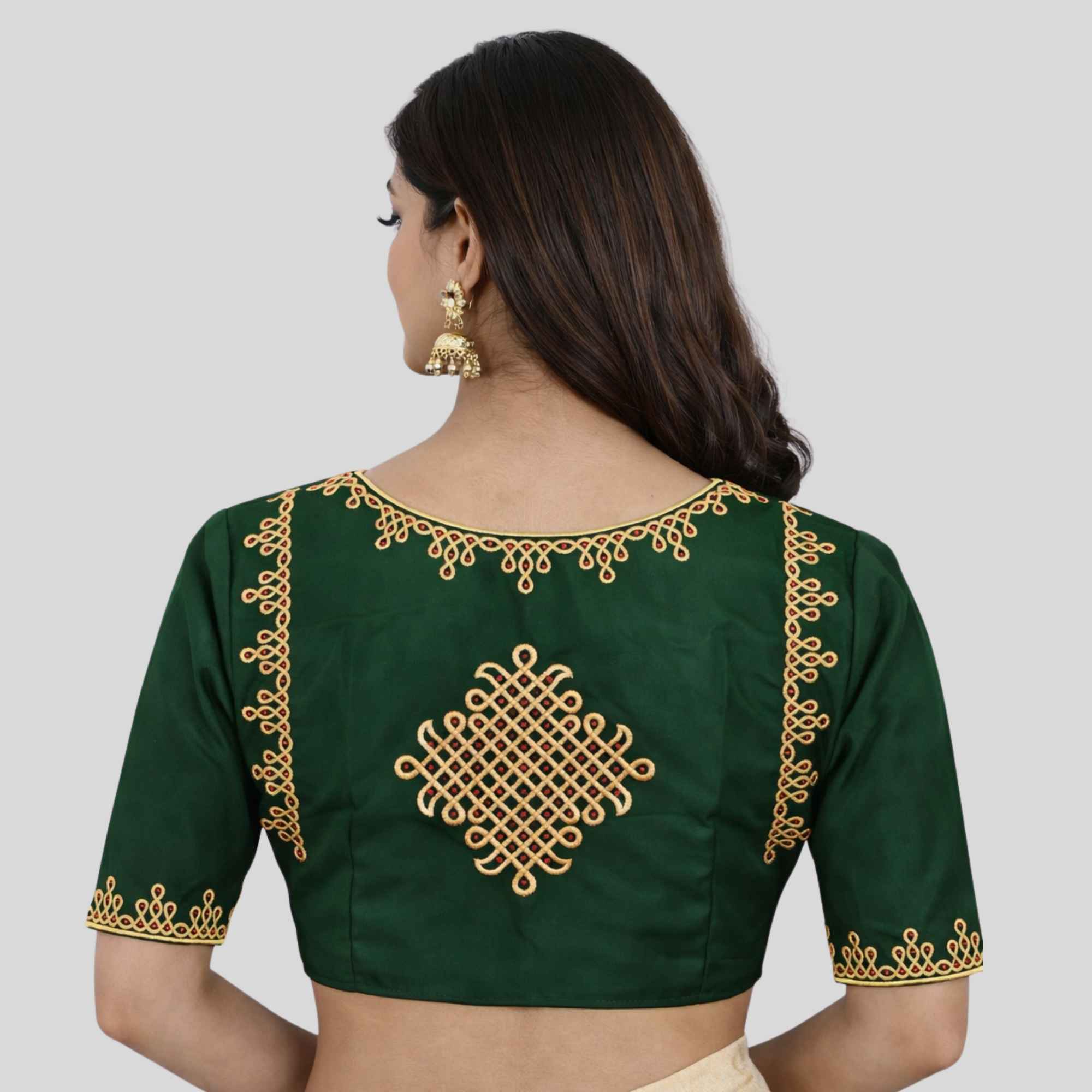 green kolam embroidery blouse