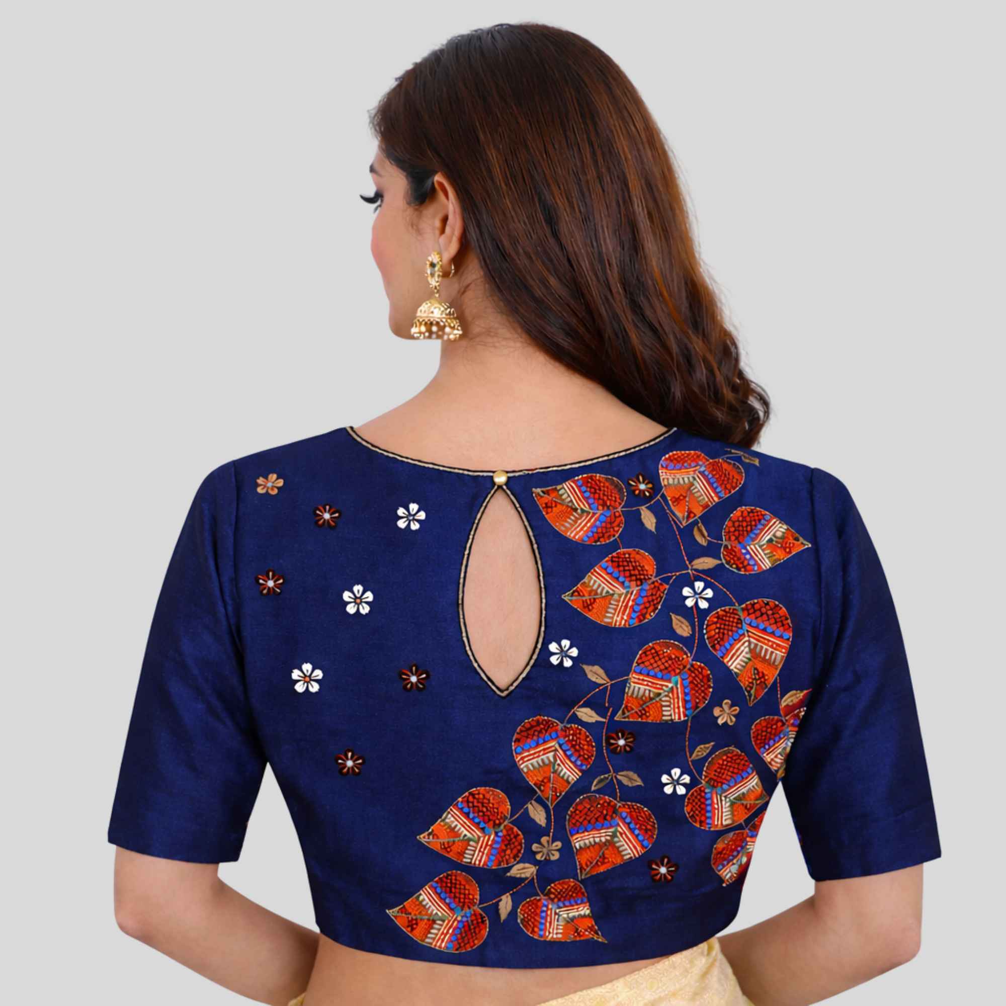 Navy blue silk cotton blouse 