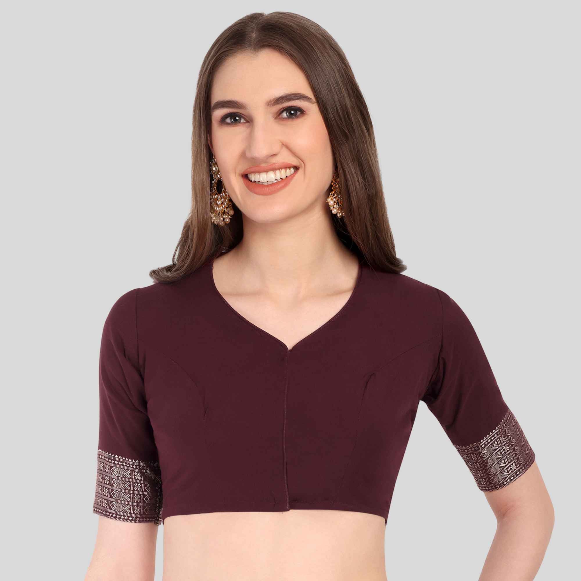 Maroon Fancy Neck Readymade Blouse
