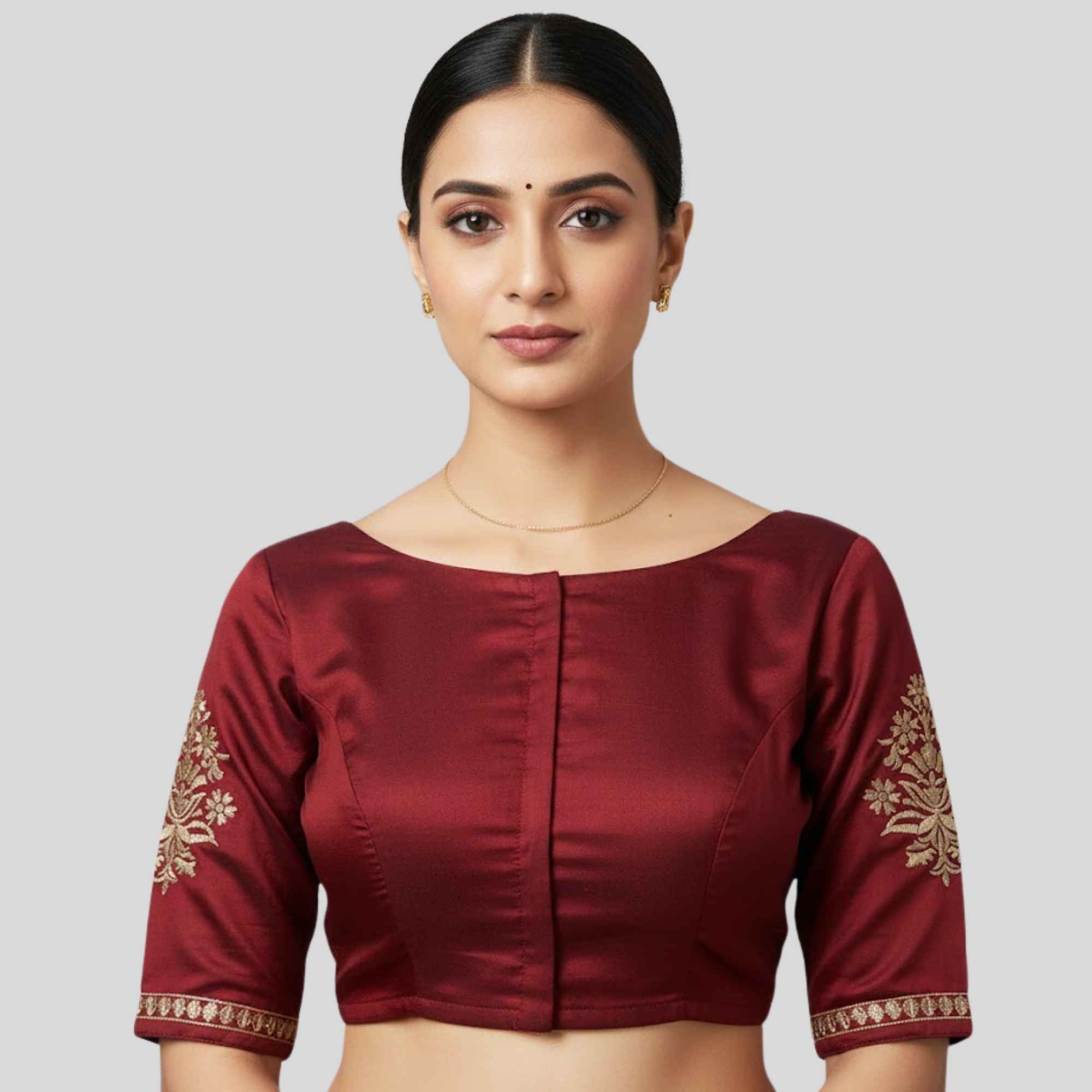 Boatneck sleeve embroidery blouse