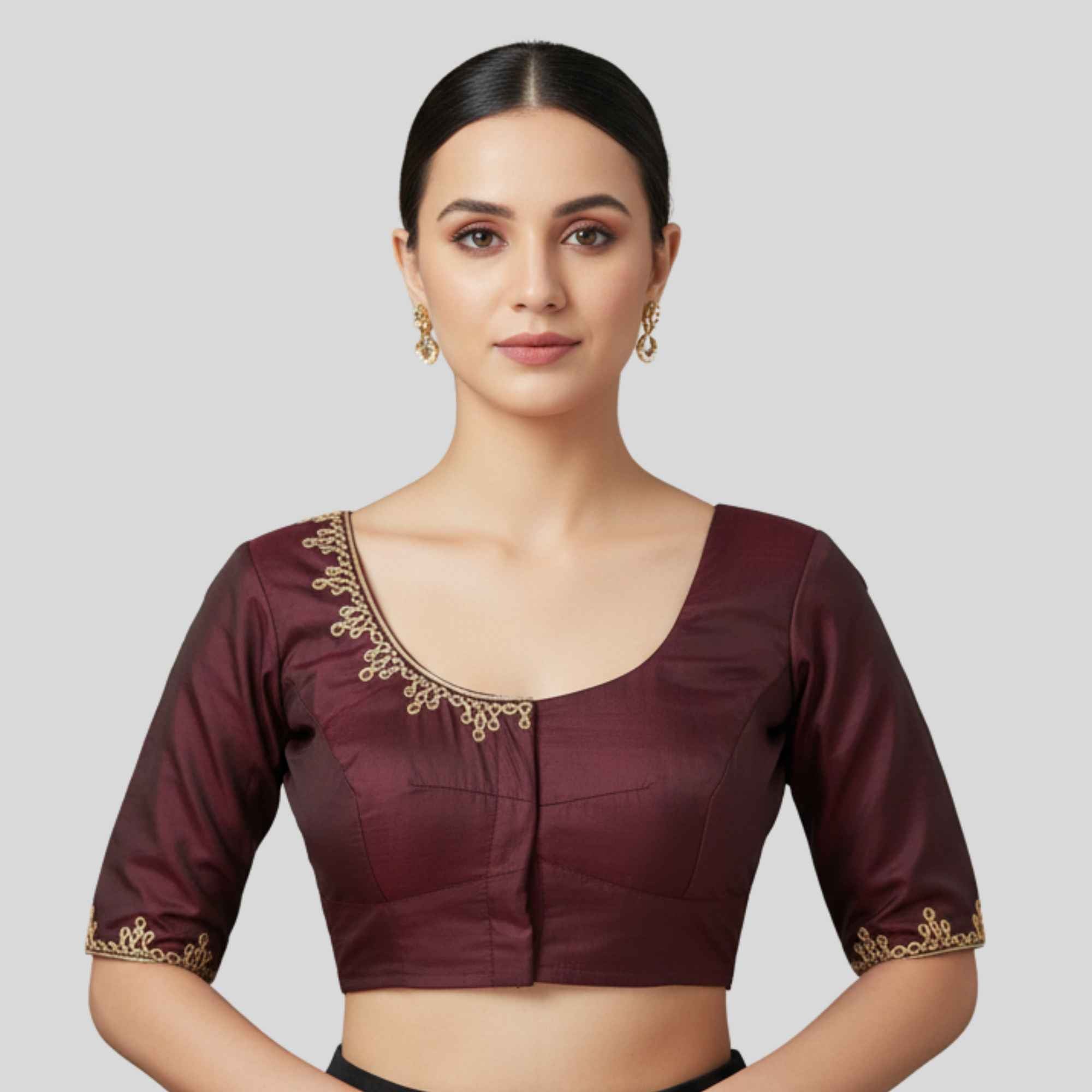 Kolam Embroidery Silk Cotton Readymade Blouse, Made To Order