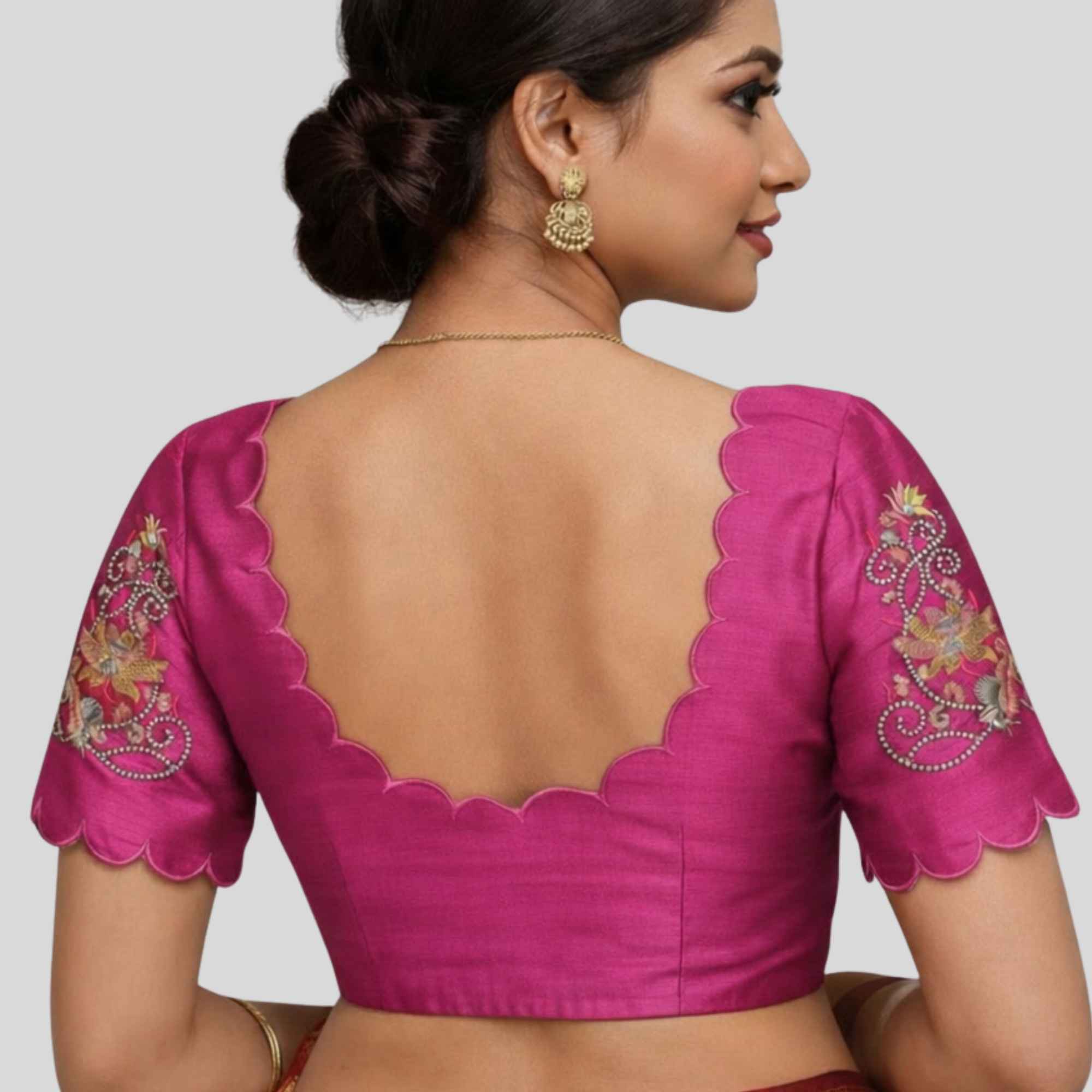 Embroidery Silk Cotton Readymade Blouse,Made To Order