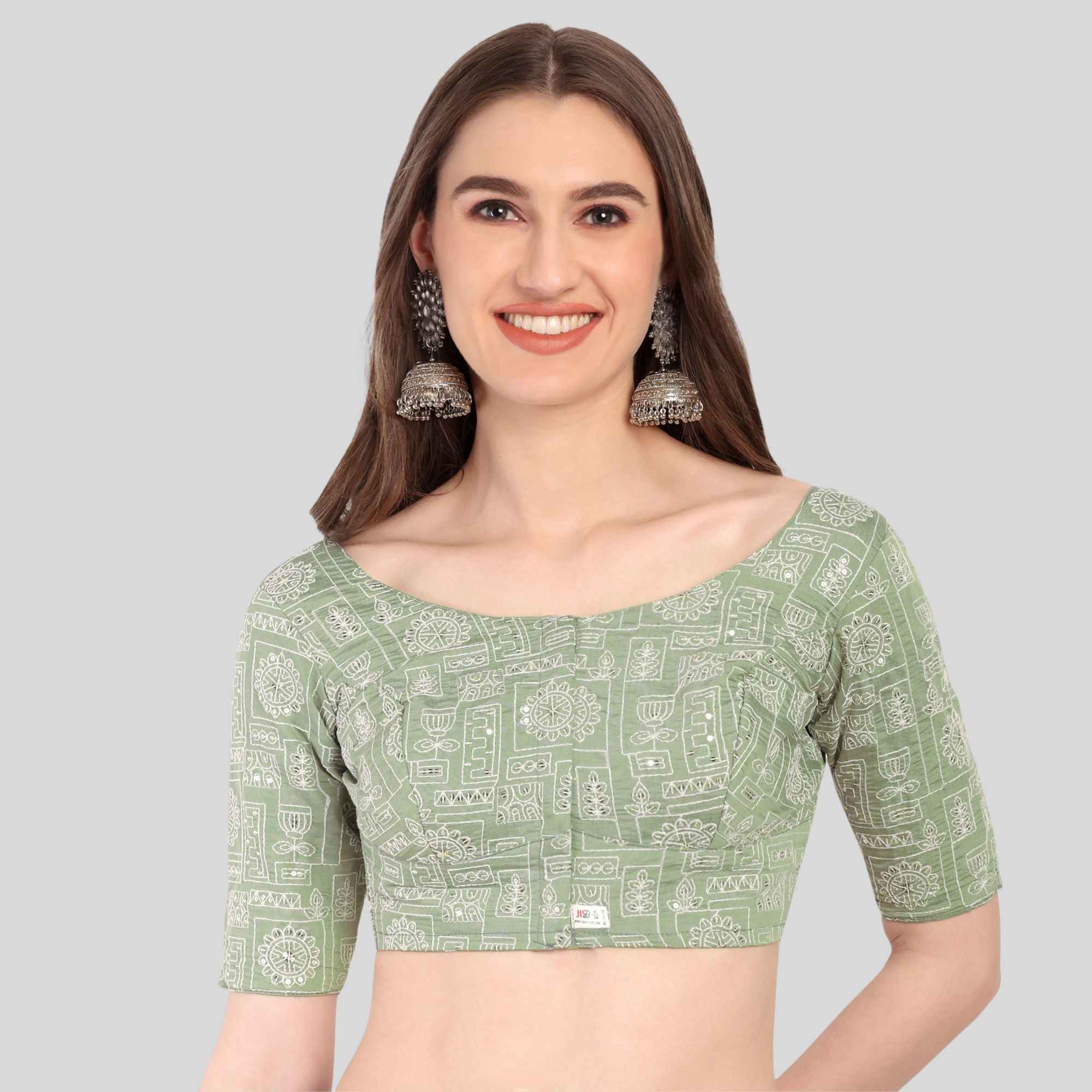 Roman Silk Normal Blouse Round Neck Elbow Sleeve Blouse