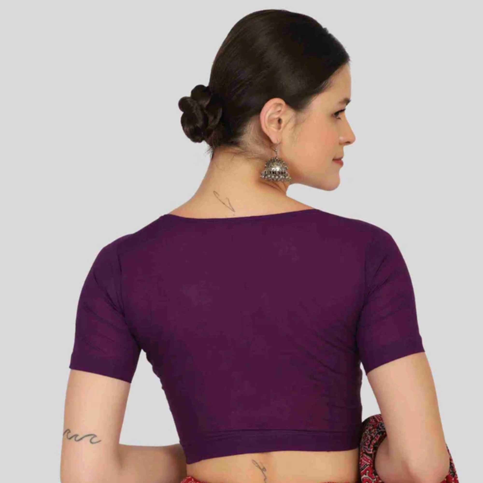 JISB Cotton 2by2 High Neck Short Sleeve Blouse