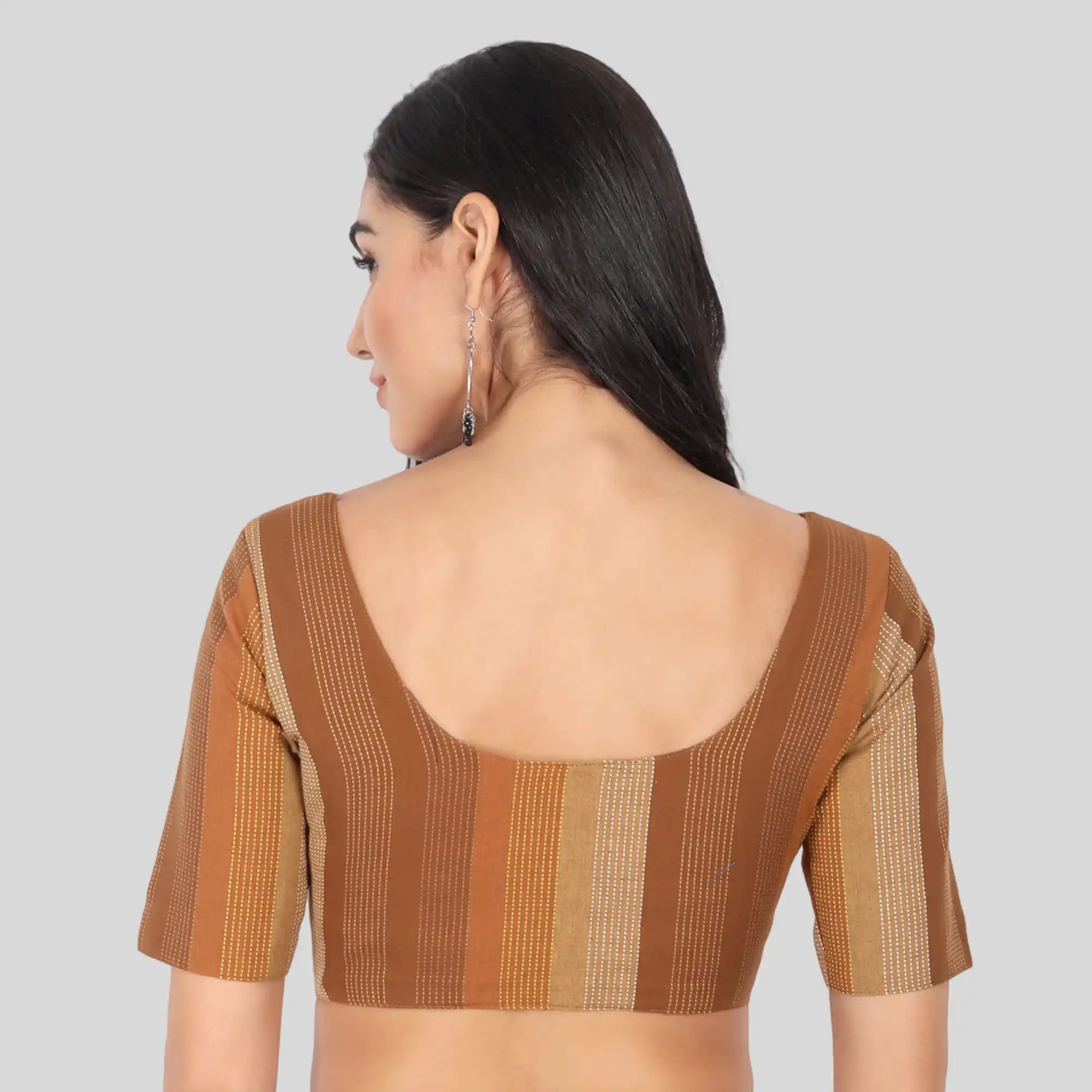 Khaki stripe saree blouse