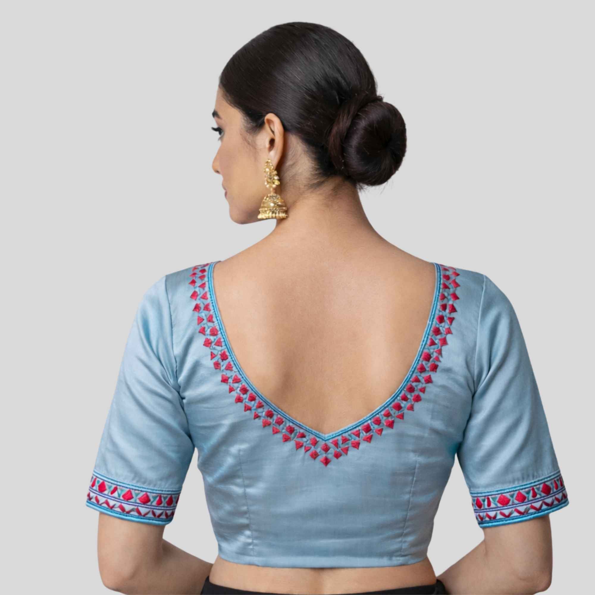 Embroidery Dupion Readymade Blouse,Made To Order