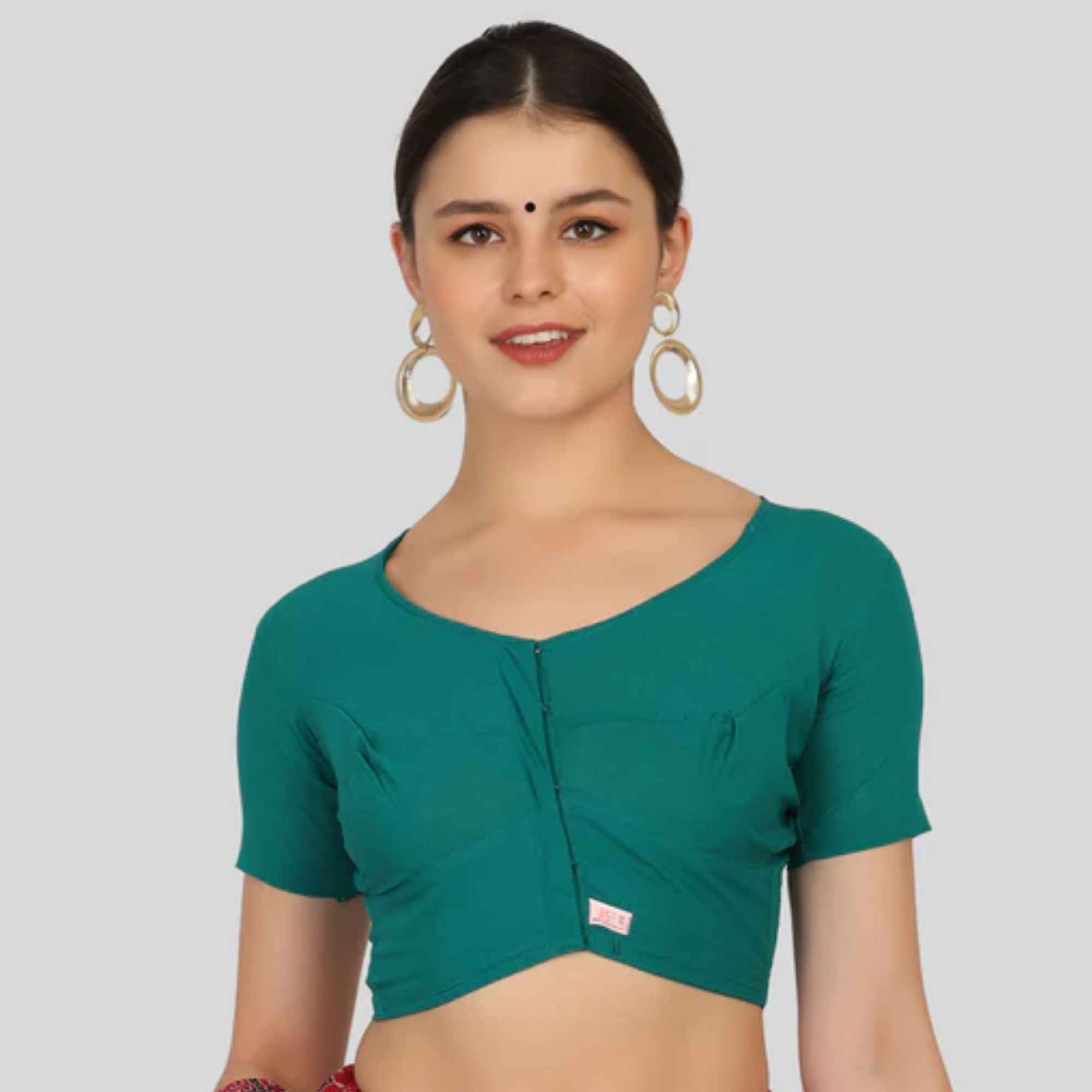 JISB Cotton 2by2 High Neck Short Sleeve Blouse