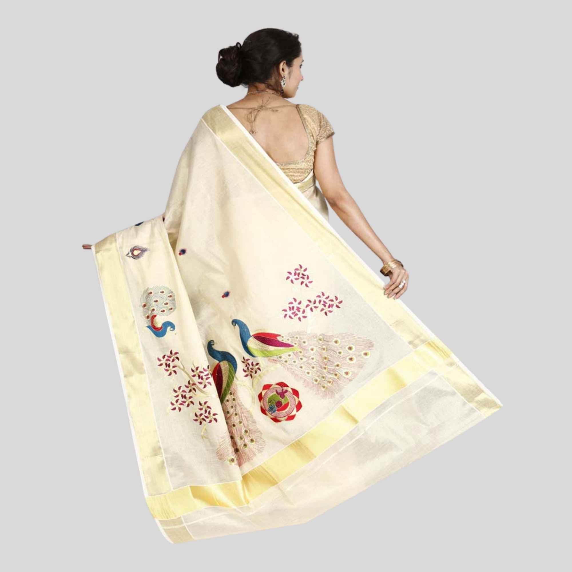 Special Peacock Embroidery Kerala Saree