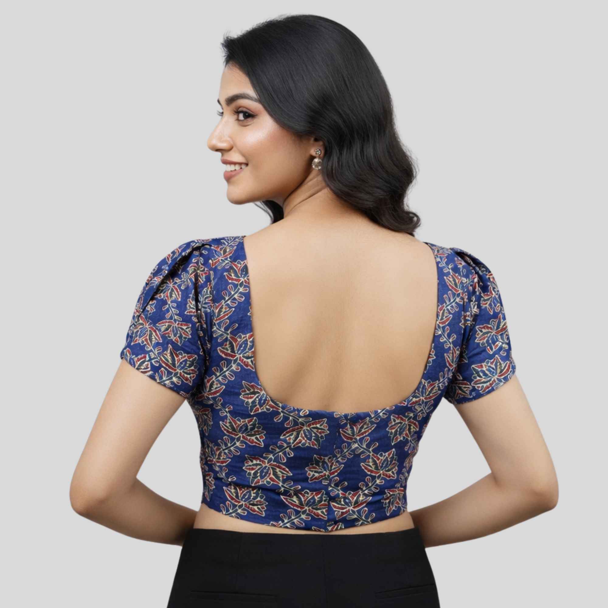 Printed Cotton Corset  With Overlap Puff Sleeve Blouse