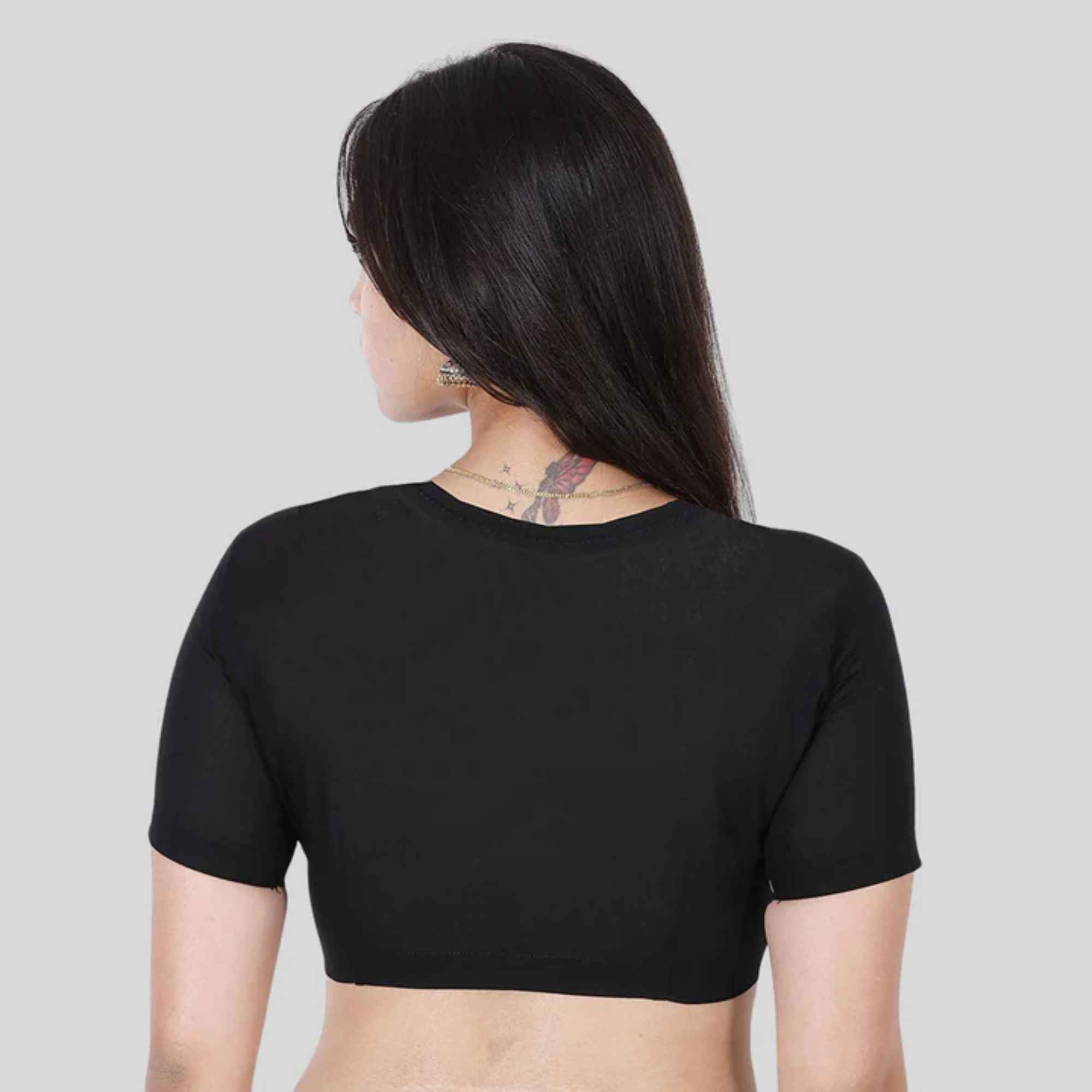 JISB Cotton 2by2 High Neck Short Sleeve Blouse