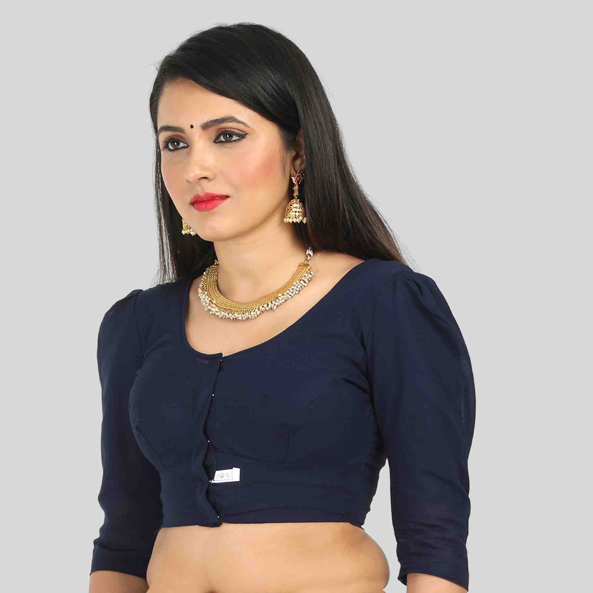 JISB Plain Cotton 2by2 Puff 3/4 Sleeve blouse - Main Image