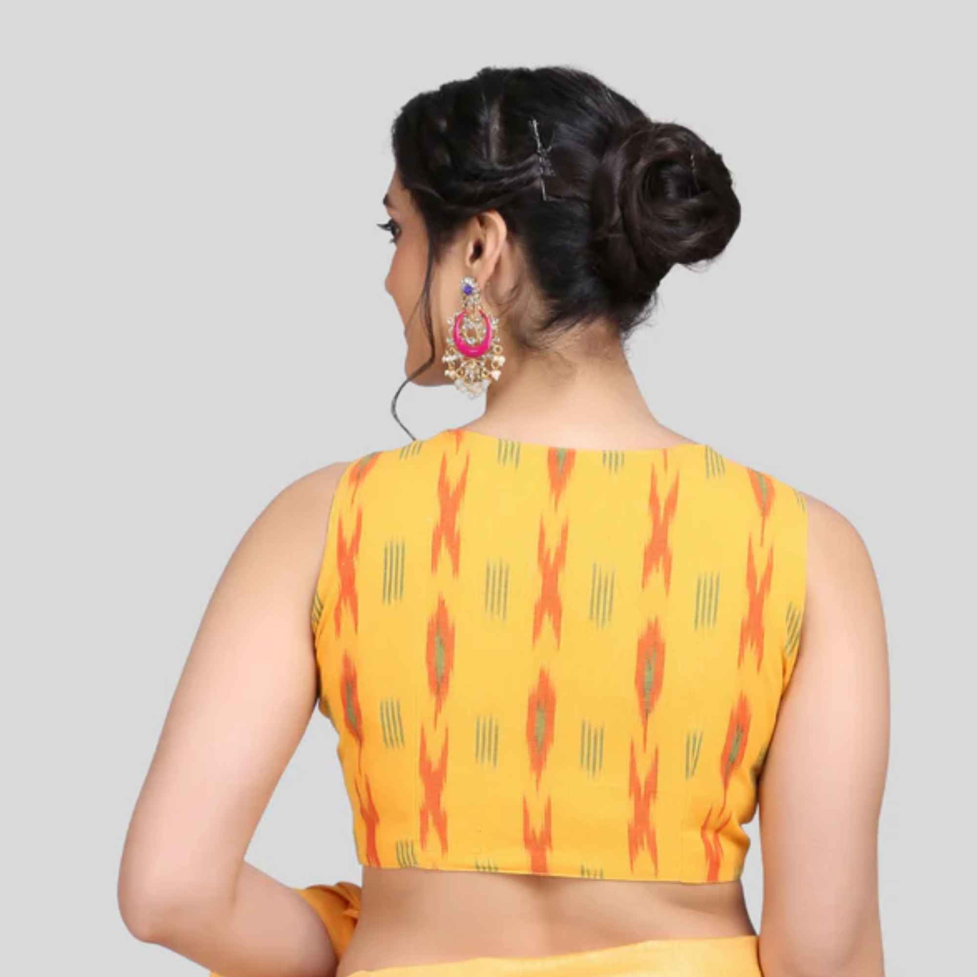 JISB Cotton Ikkat Boat Neck Sleeveless Blouse