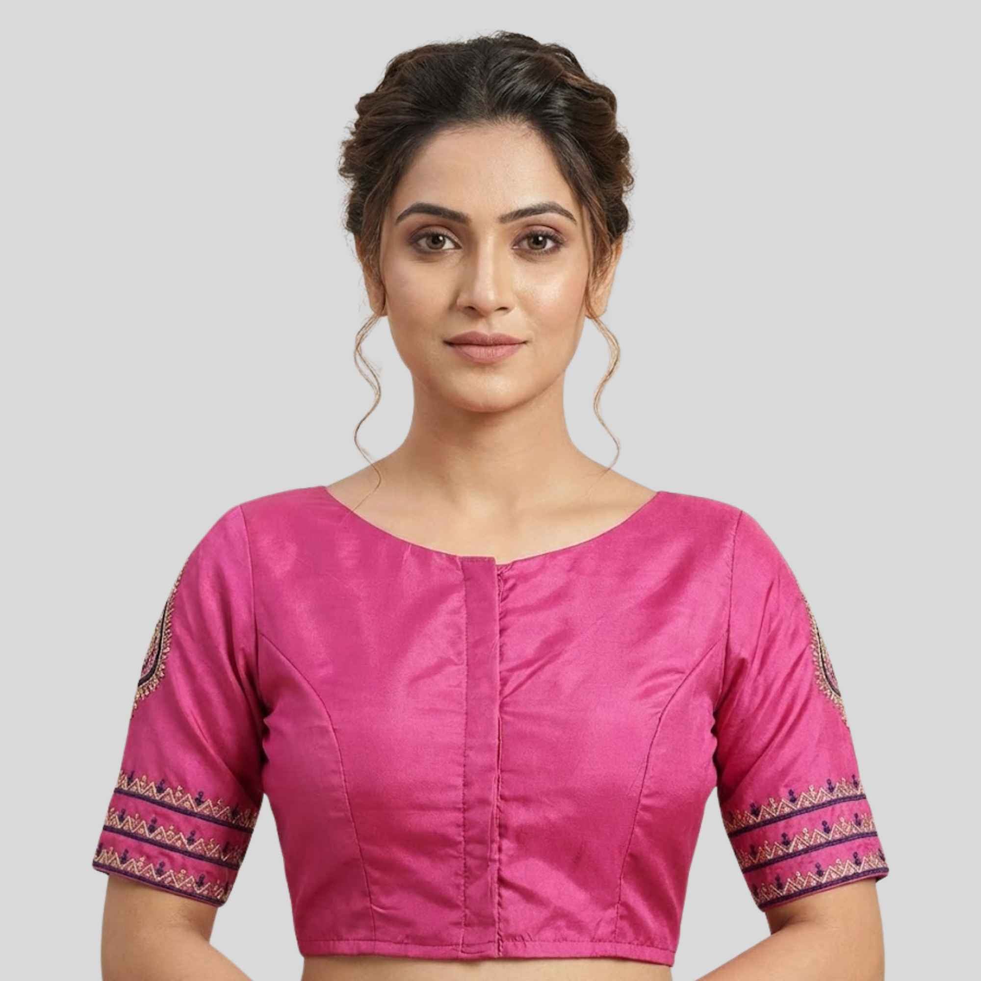 sleeve pink embroidery blouse