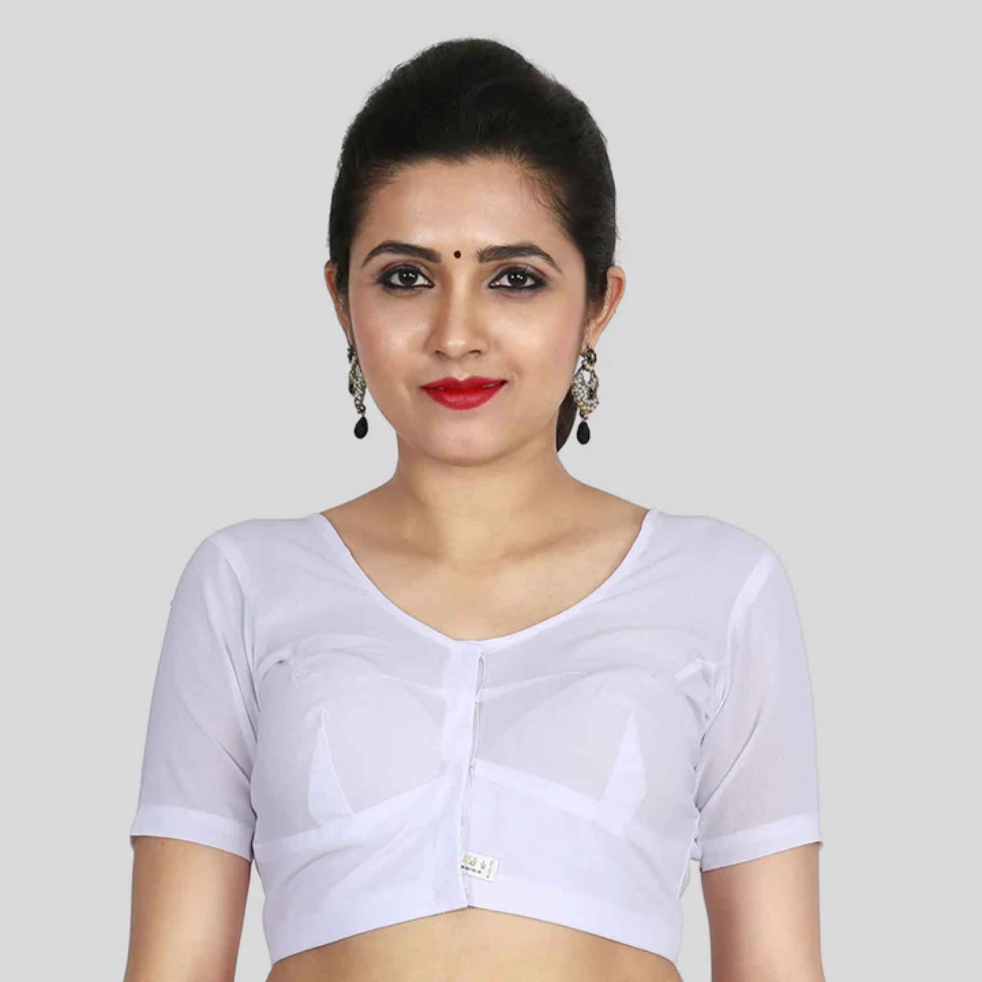 JISB Cotton 2by2 High Neck Short Sleeve Blouse