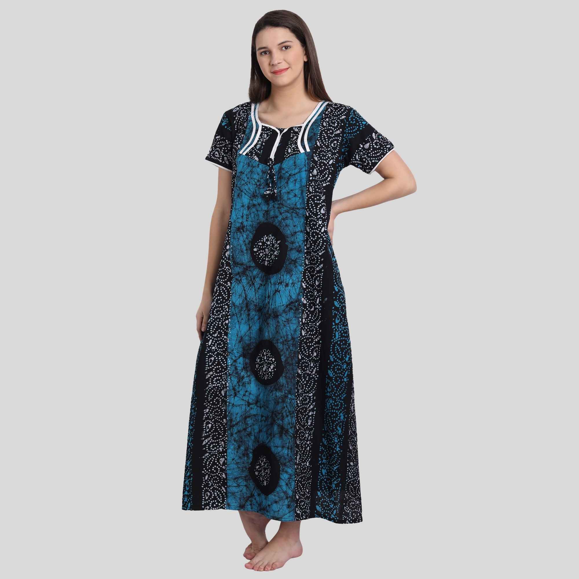 Women batik blue printed nighty