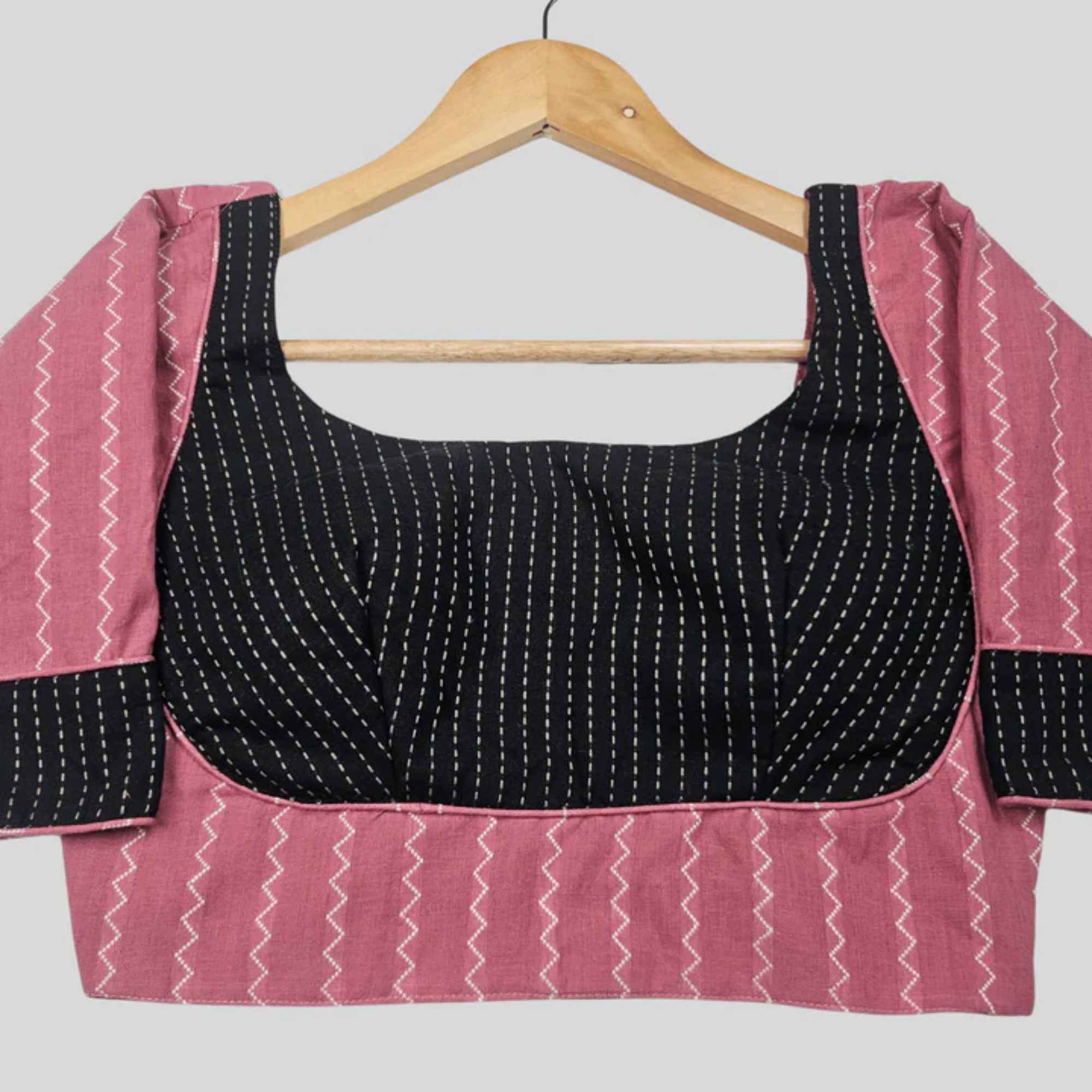 Madhubala Cut Cotton Elbow Sleeve Back Open Blouse