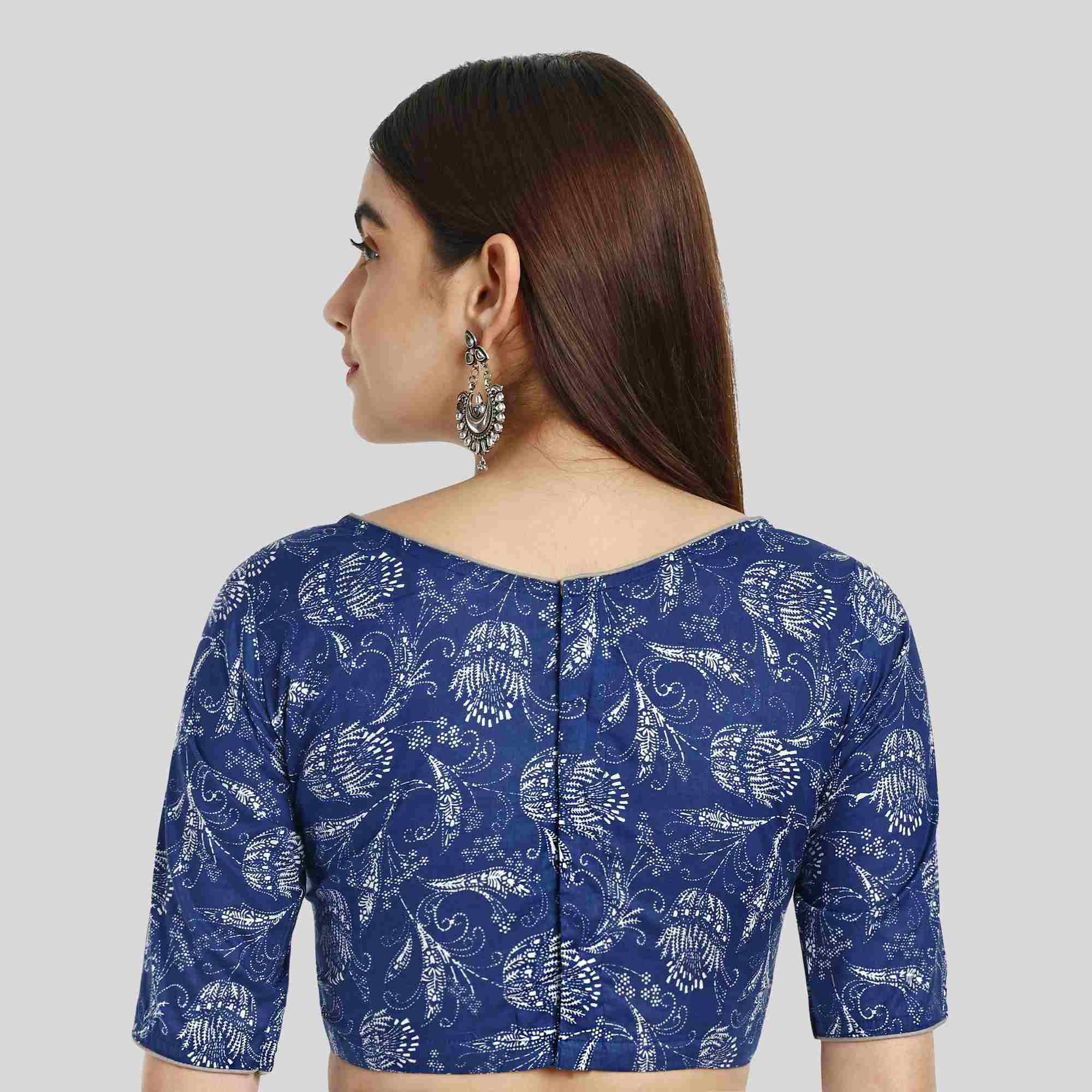 Printed Back open Boat neck blouse online