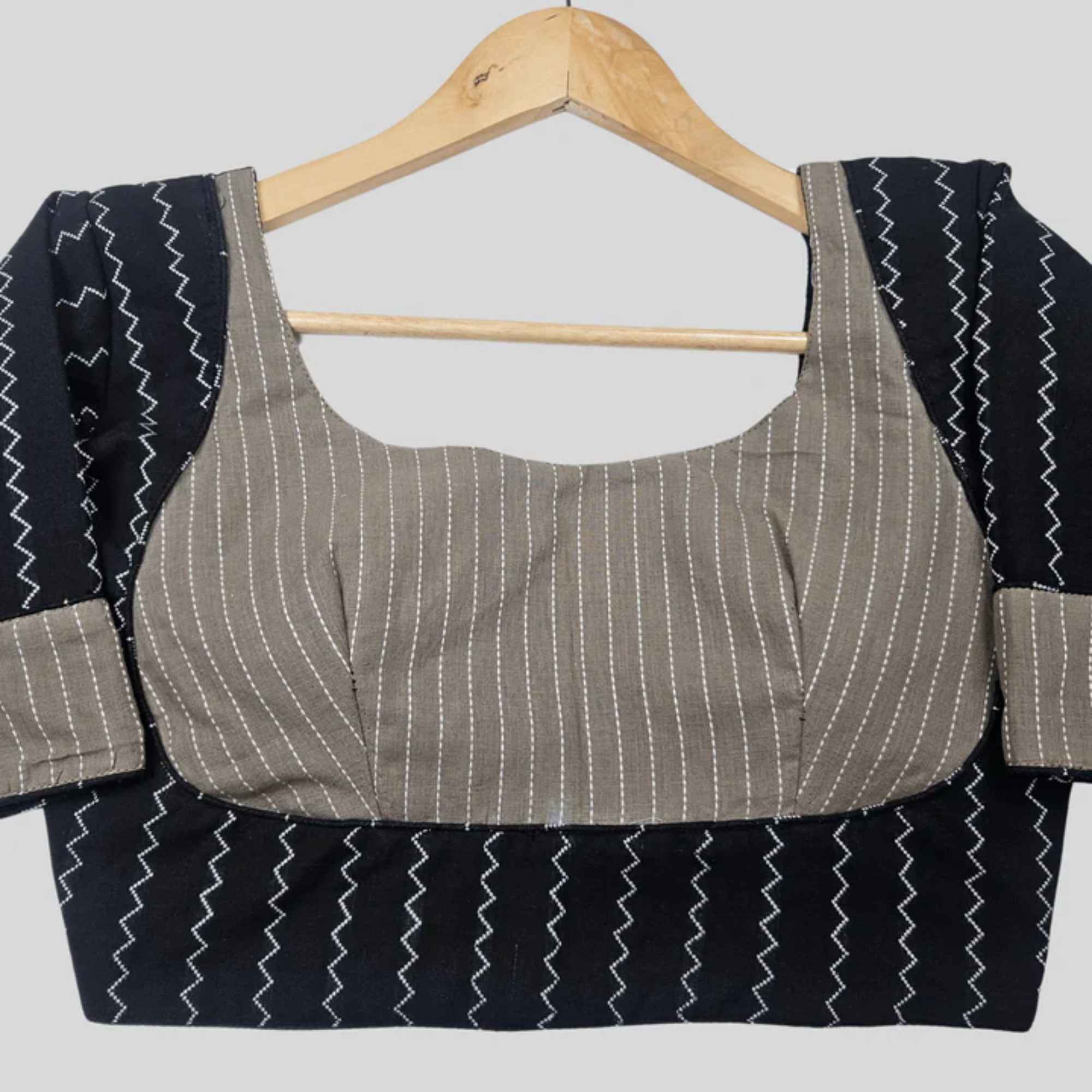 Madhubala Cut Cotton Elbow Sleeve Back Open Blouse