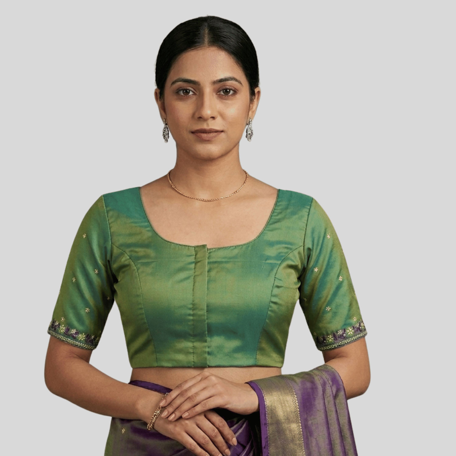 Silk Cotton Computer Embroidered Readymade Blouse, Made to order
