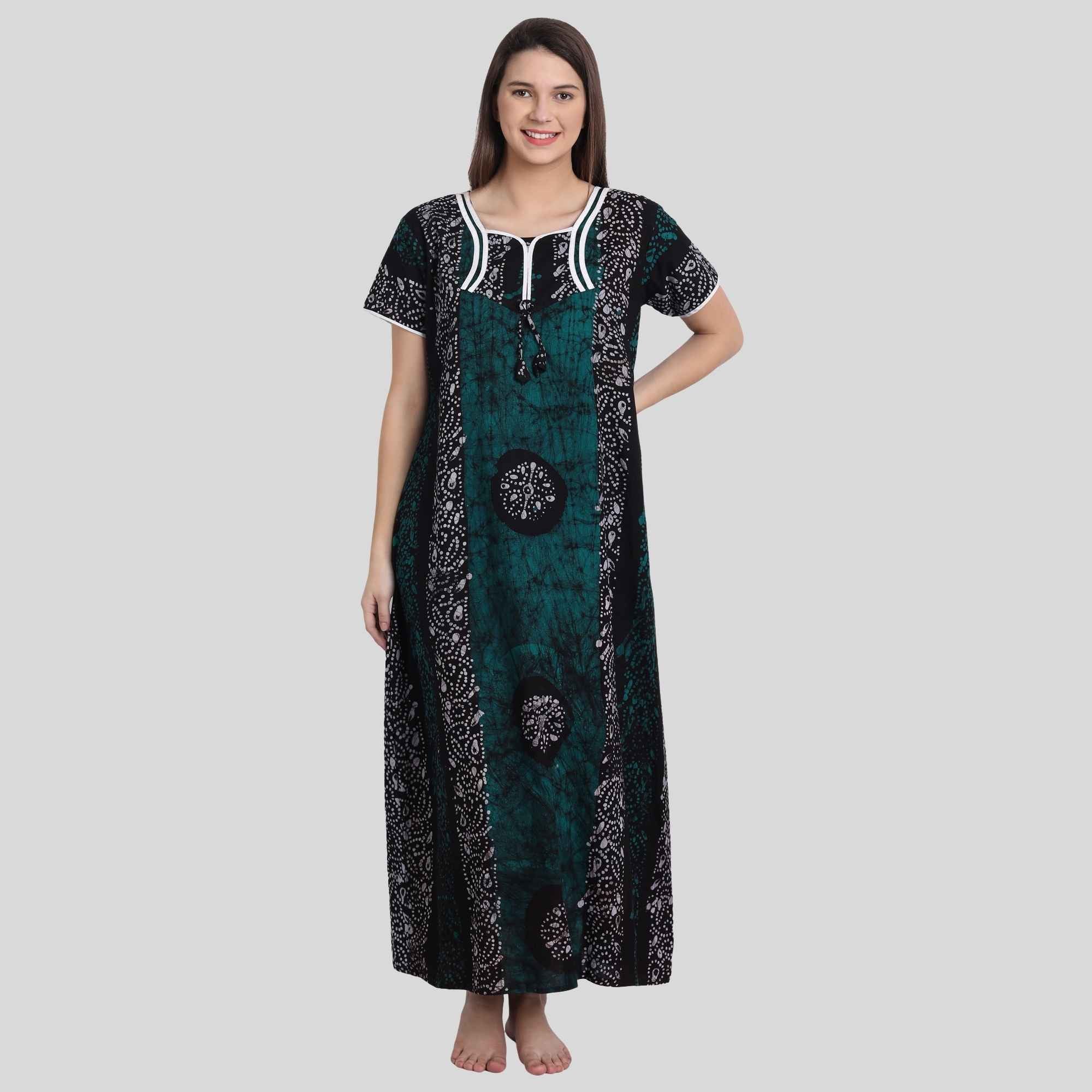 Women green printed nighty