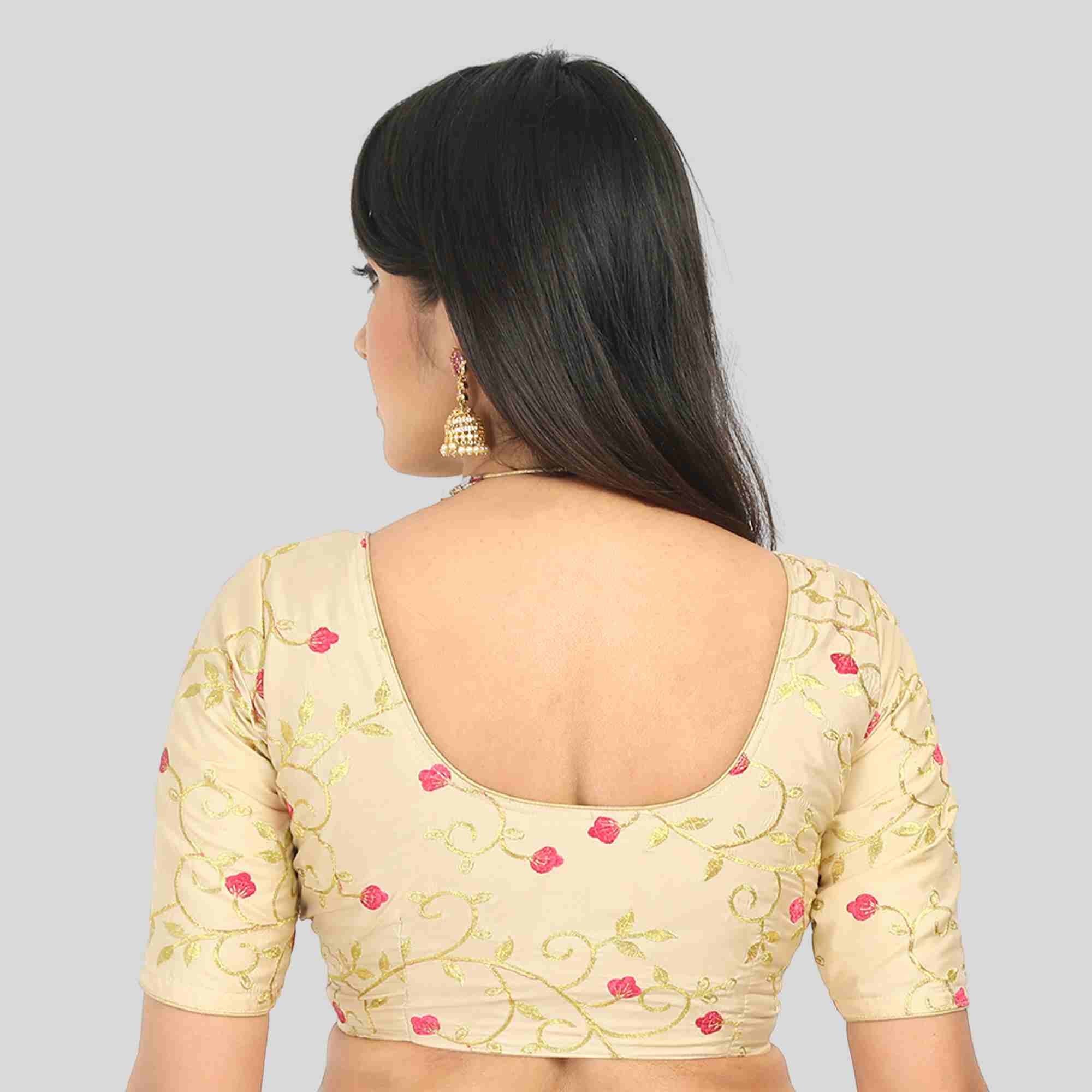 Round Neck Cream Embroidered blouse with Cotton Lining