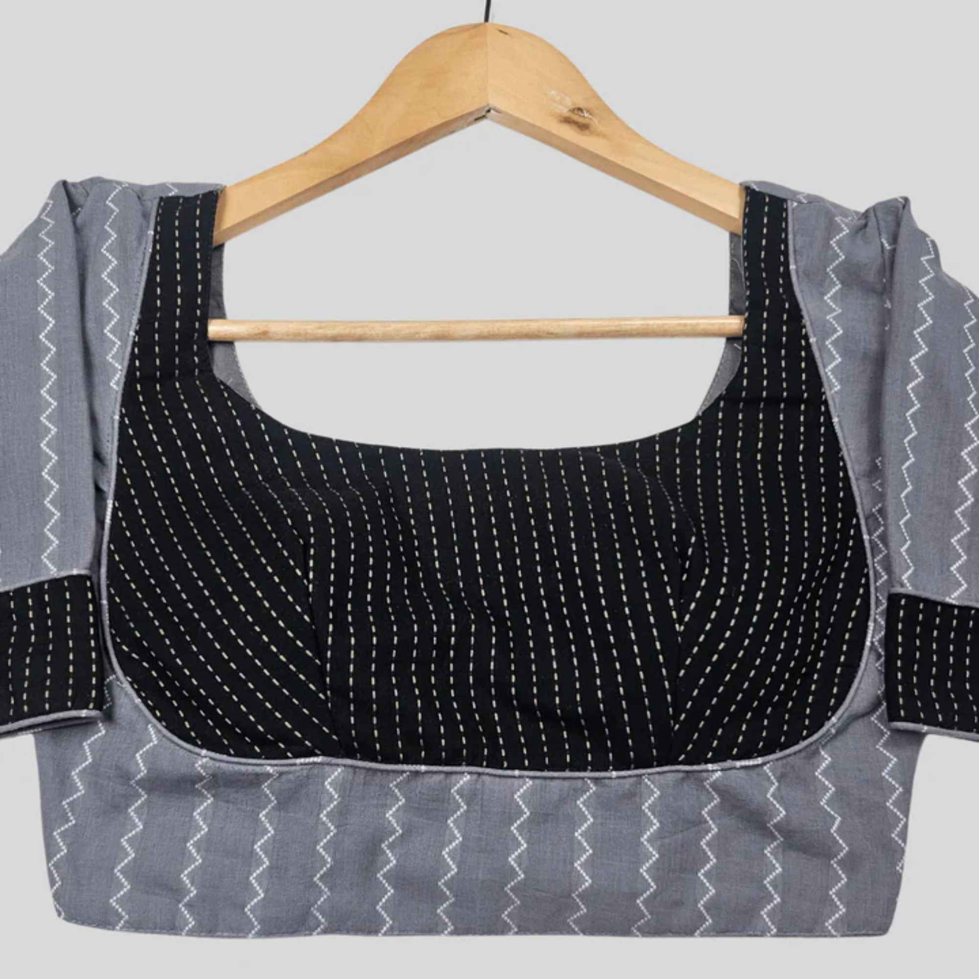 Madhubala Cut Cotton Elbow Sleeve Back Open Blouse