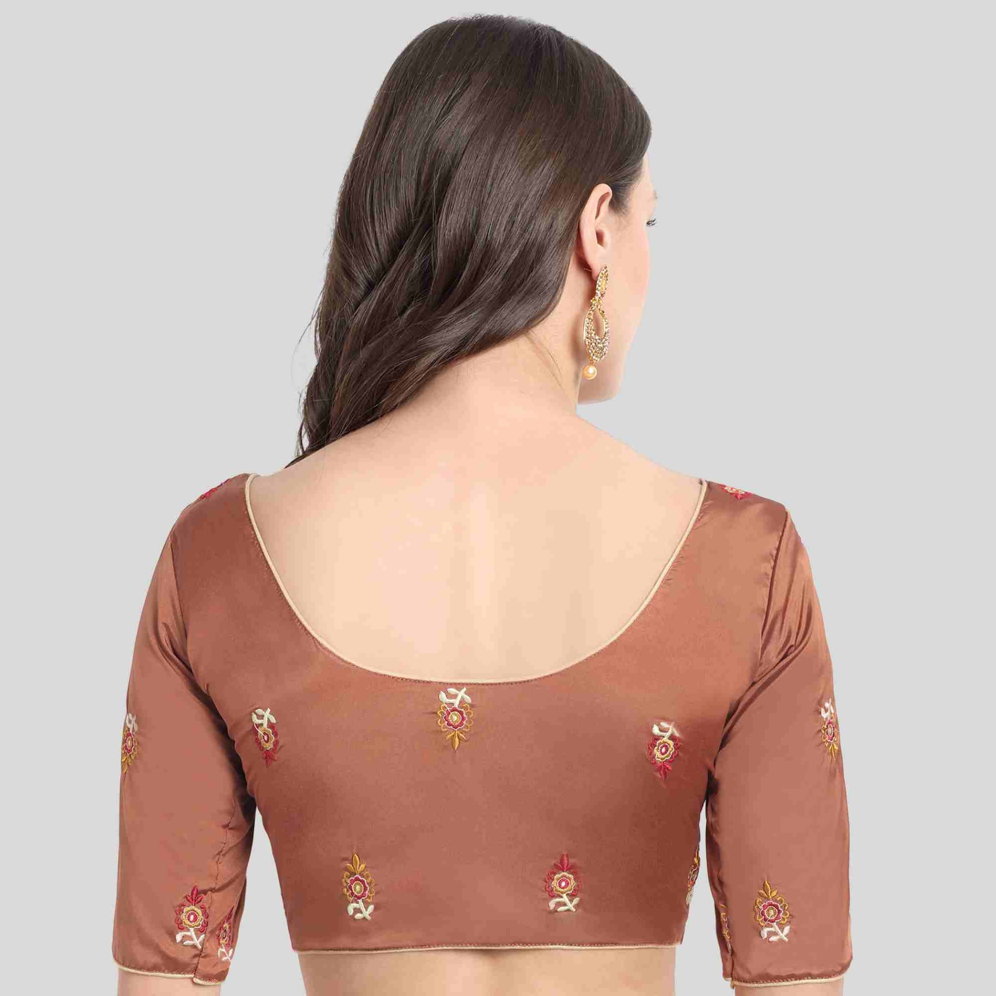 Brown Embroidered Blouse with Cotton Liining