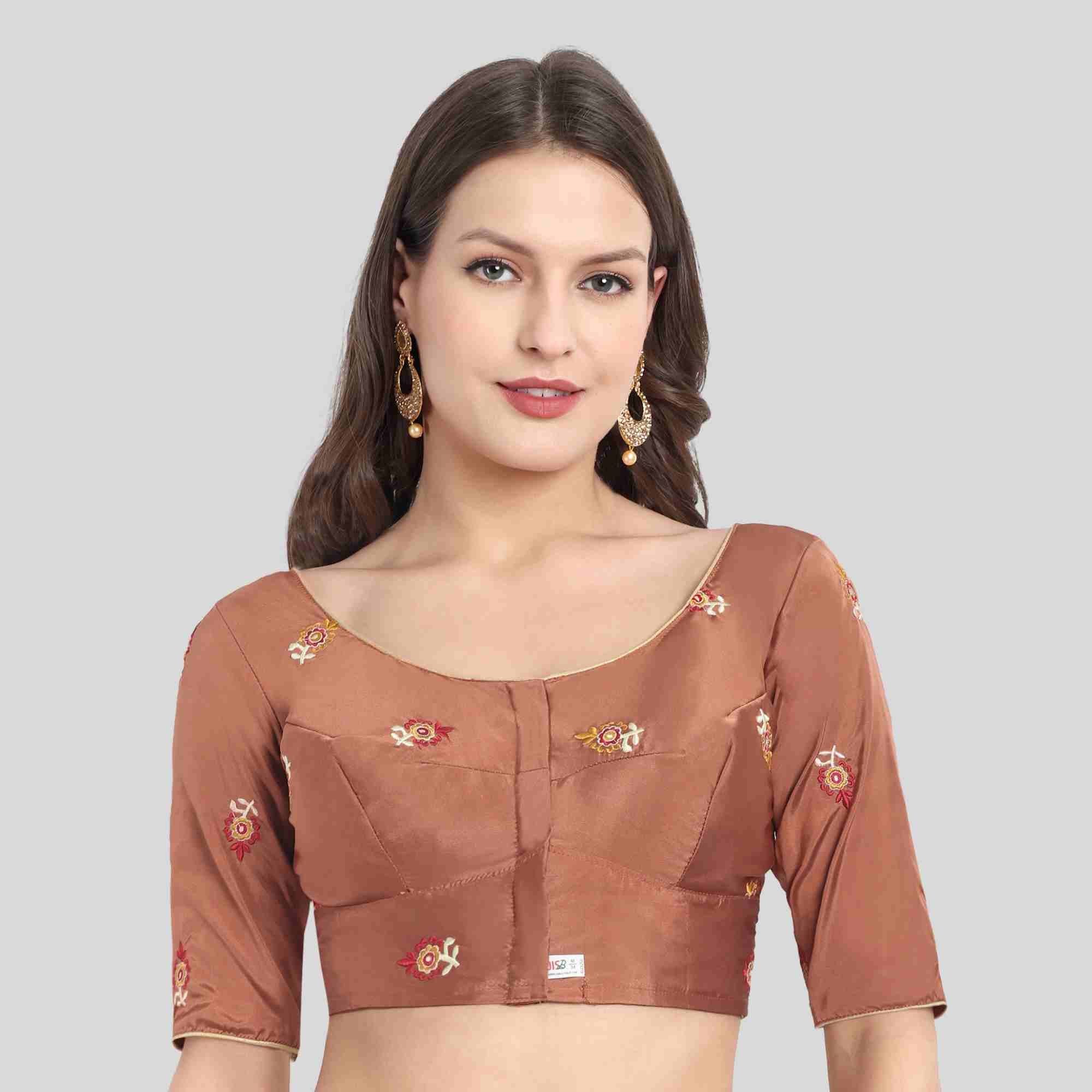 Readymade Embroidered Blouse with Neck Piping