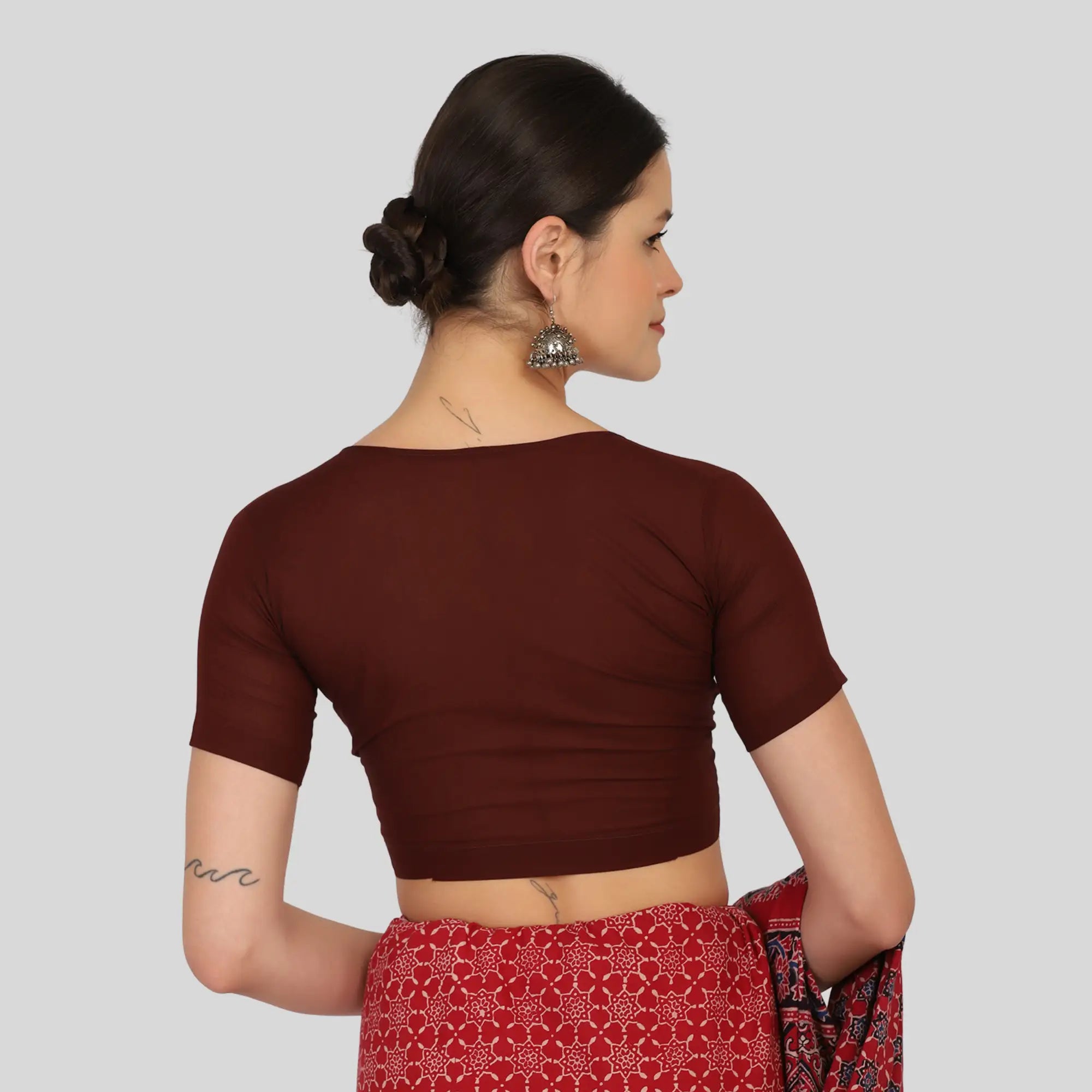 Maroon high-neck readymade blouse