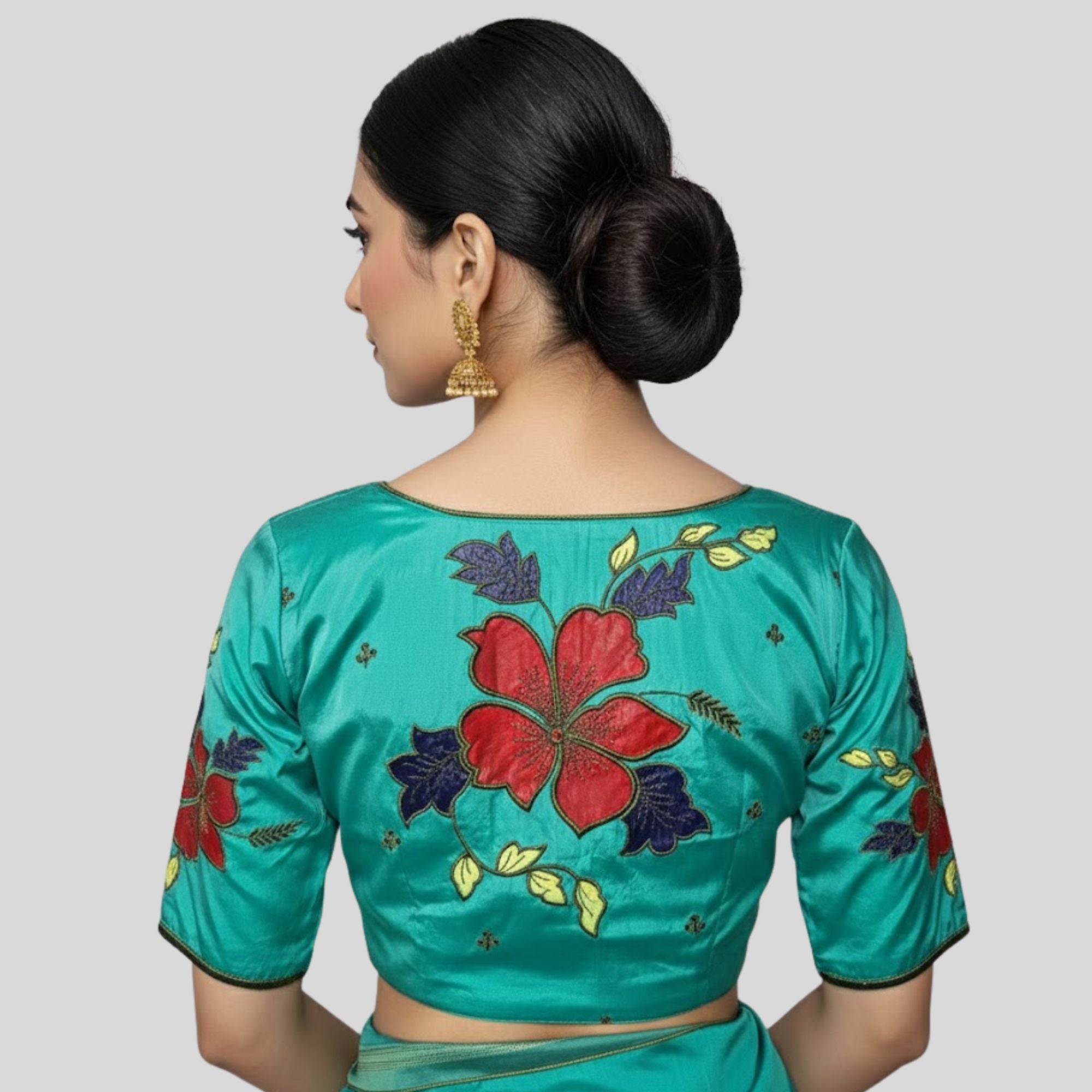 Embroidery Hand Painting SilkCotton Readymade Blouse, Made To Order