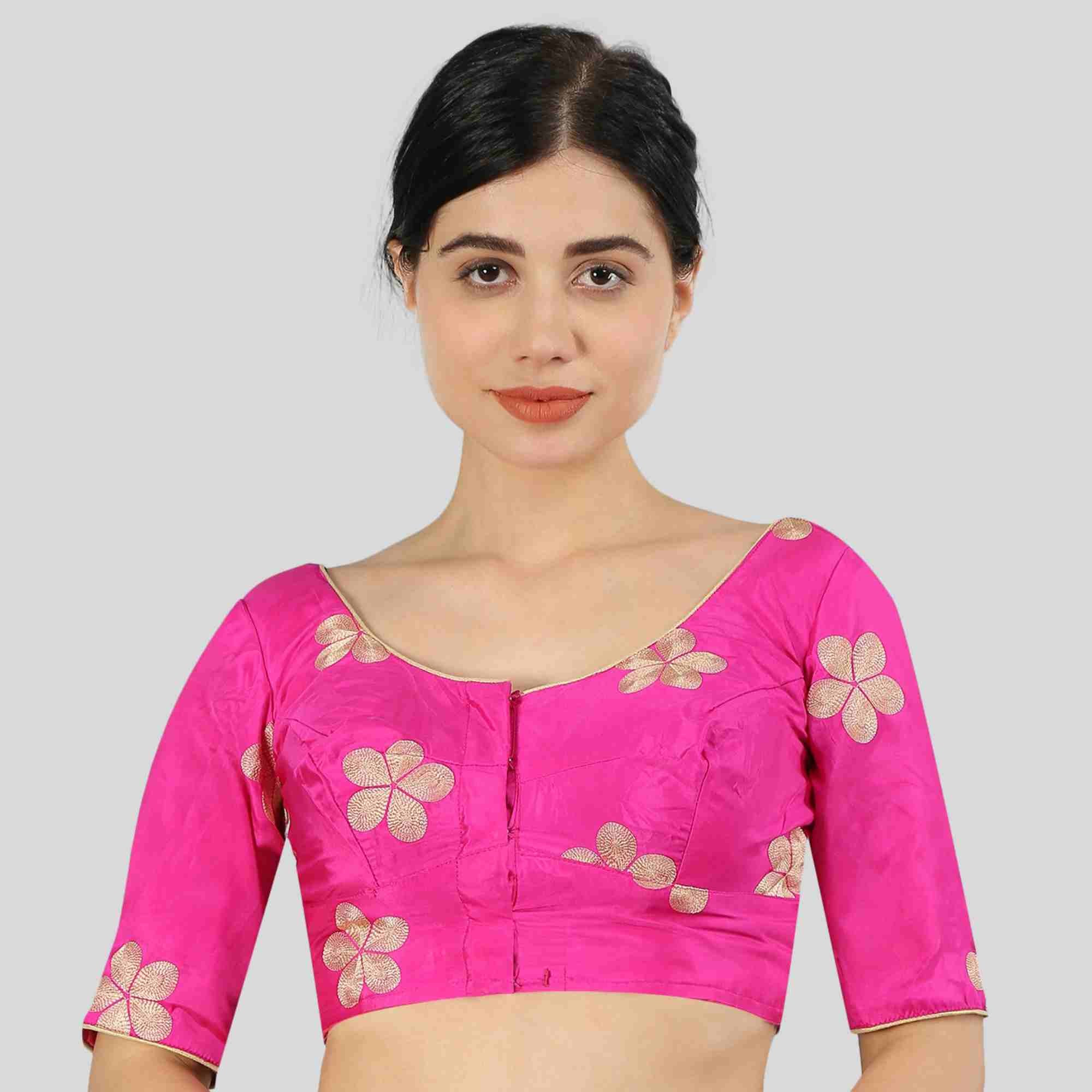 Pink Readymade Embroidered blouse with Cotton Lining