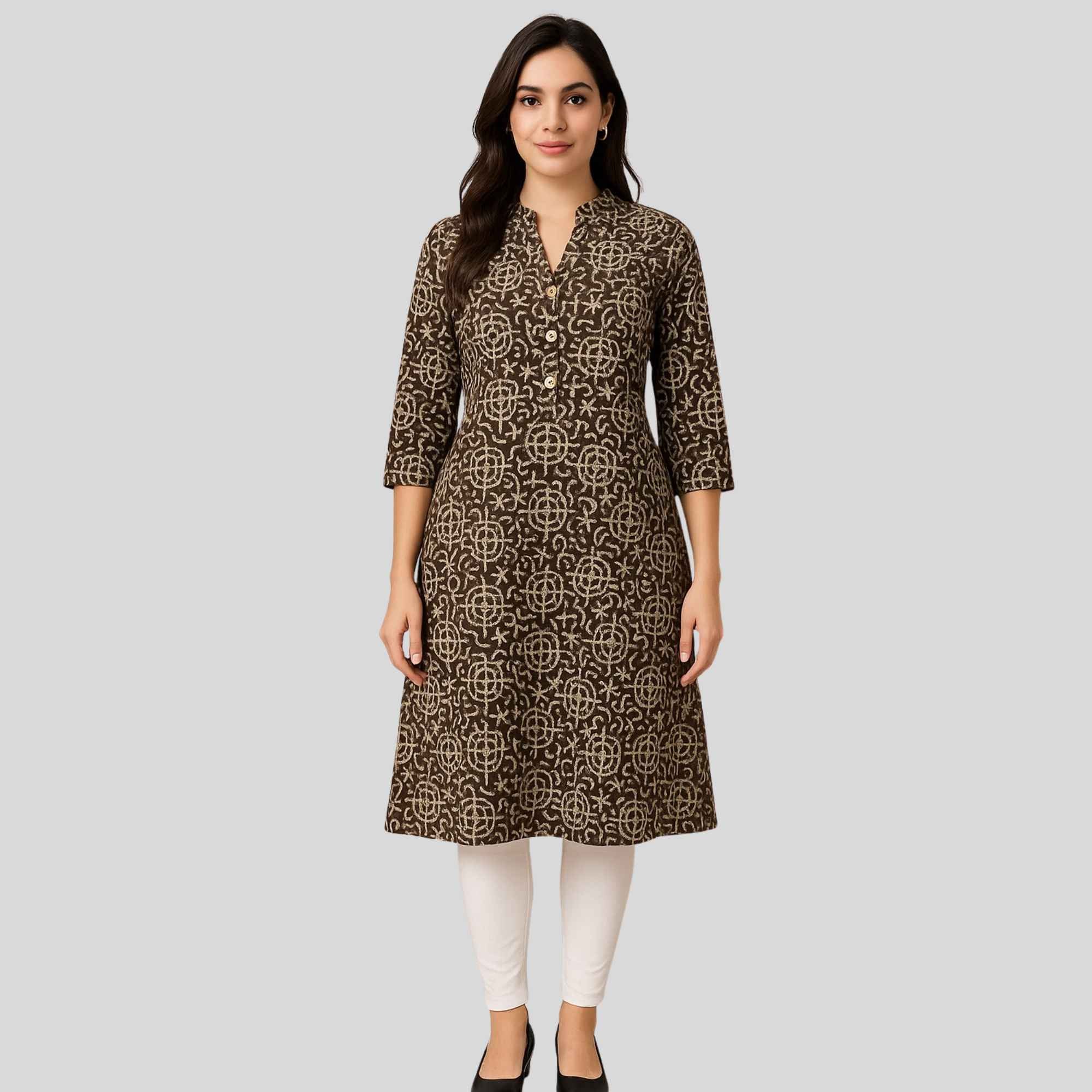 Printed Cotton Kurti With Collar Neck and panel cut