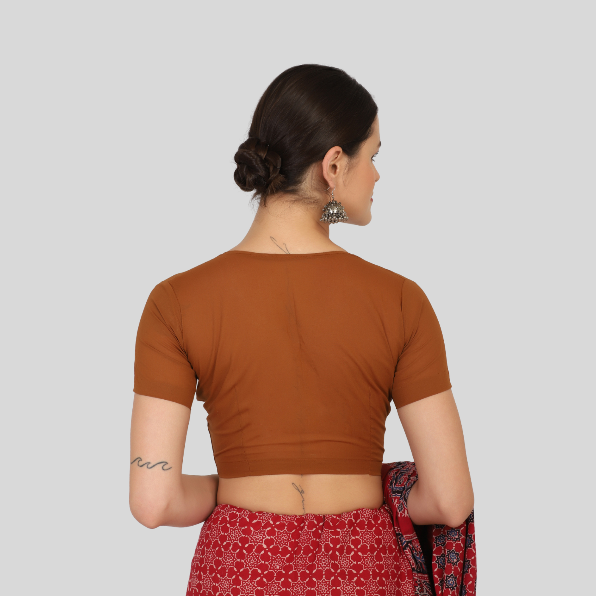 Light brown high-neck readymade blouse
