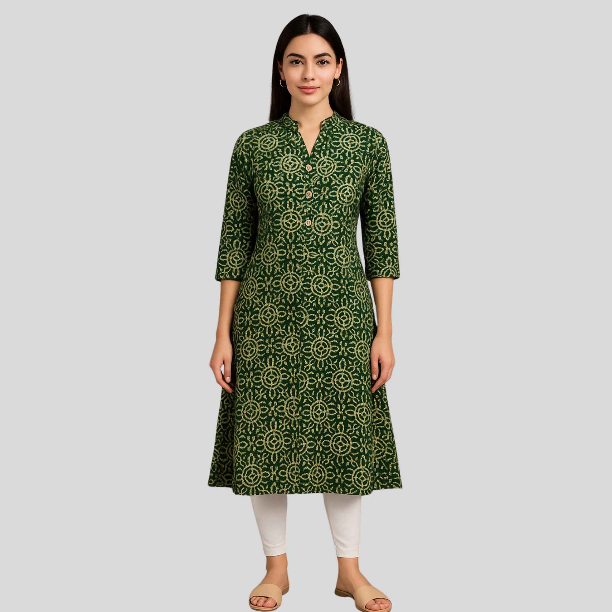 Printed Cotton Kurti With Collar Neck and panel cut