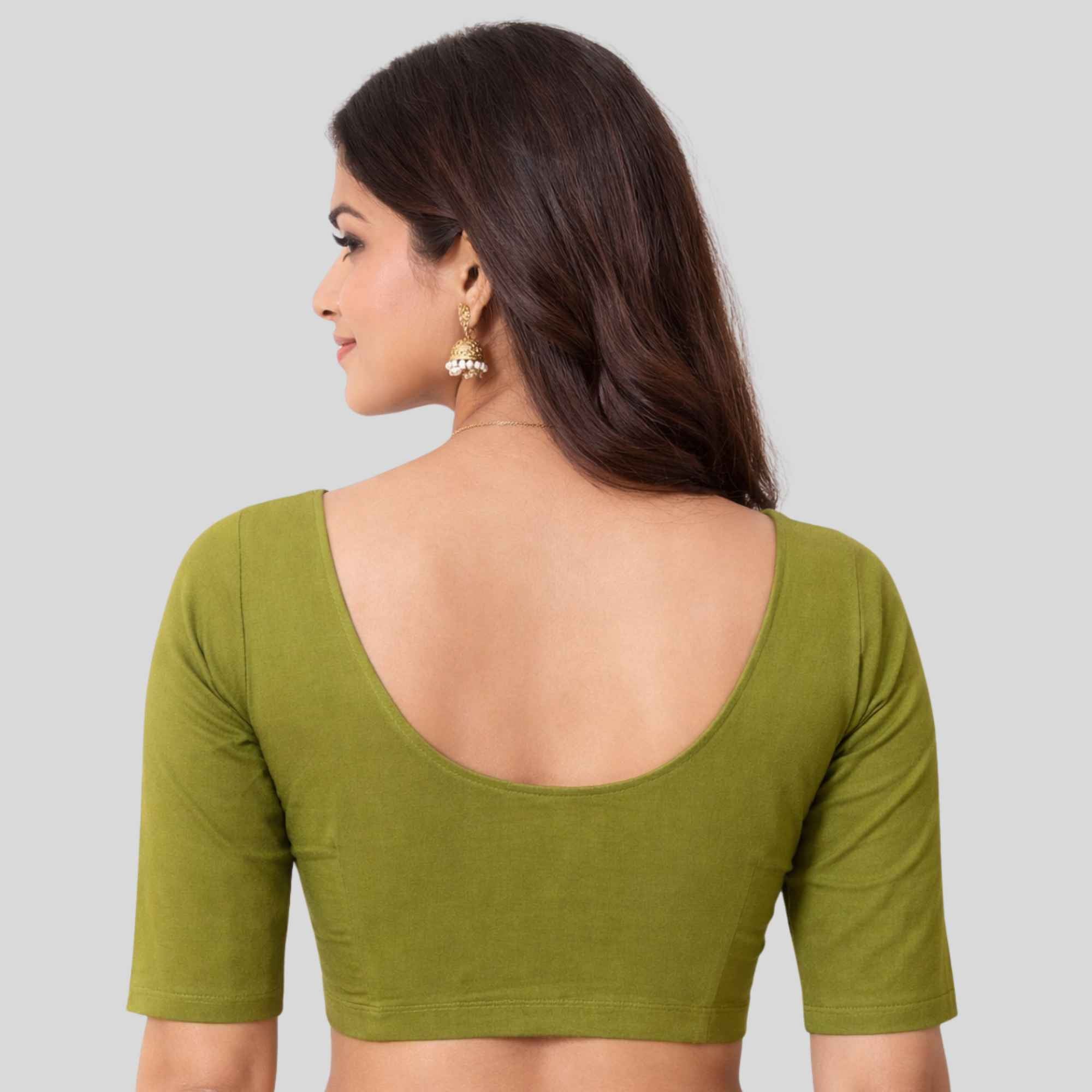 JISB Women's 2by2 Cotton Blouse Elbow Sleeve