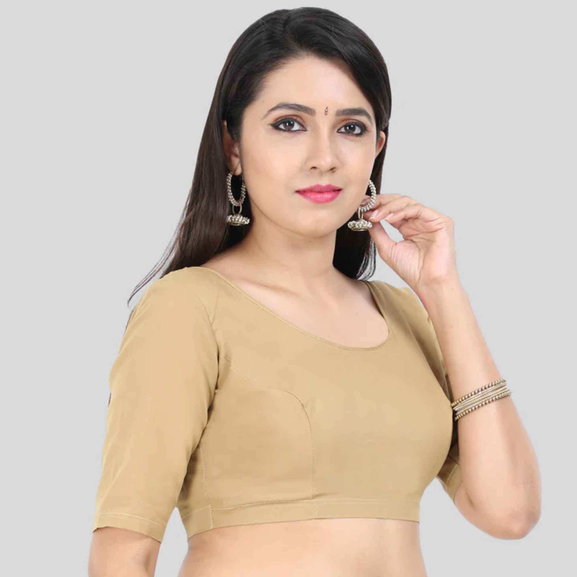 Princess Cut Back Open Elbow Sleeve Cotton 2by2 Blouse