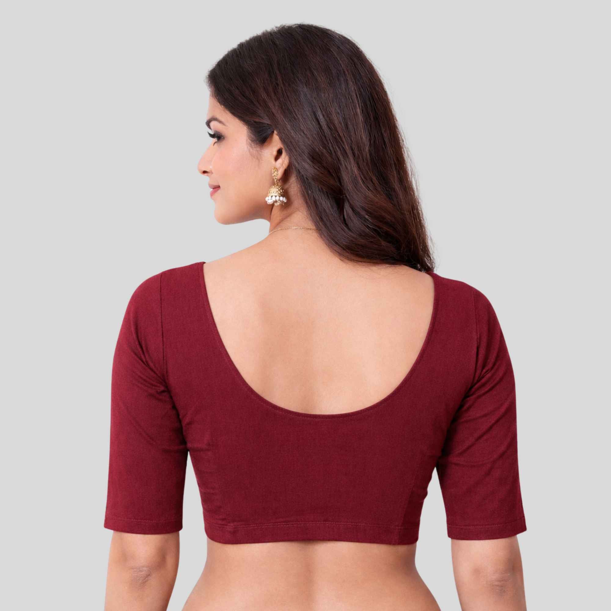 JISB Women's 2by2 Cotton Blouse Elbow Sleeve