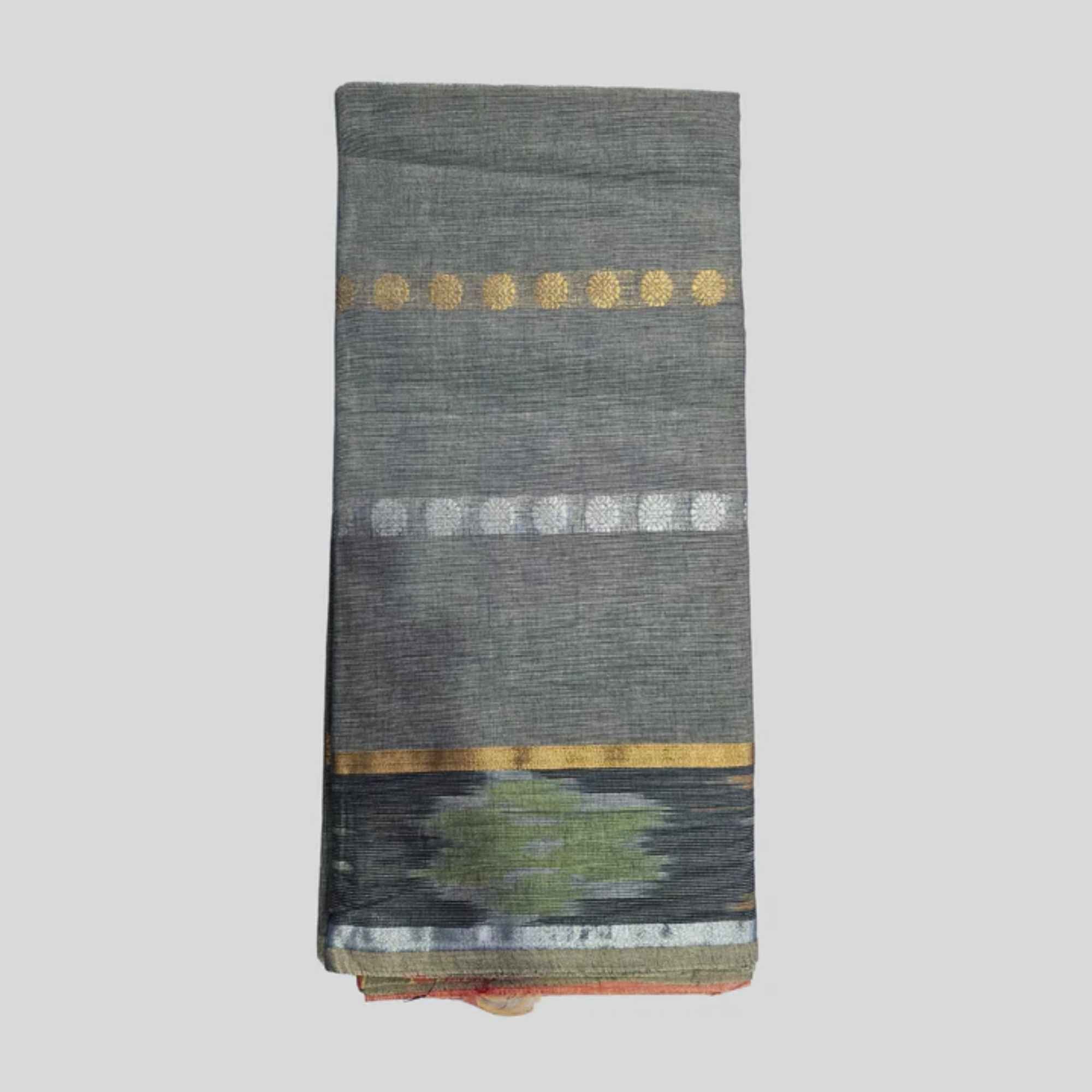 JISB Putta Cotton Ikkat Border Saree